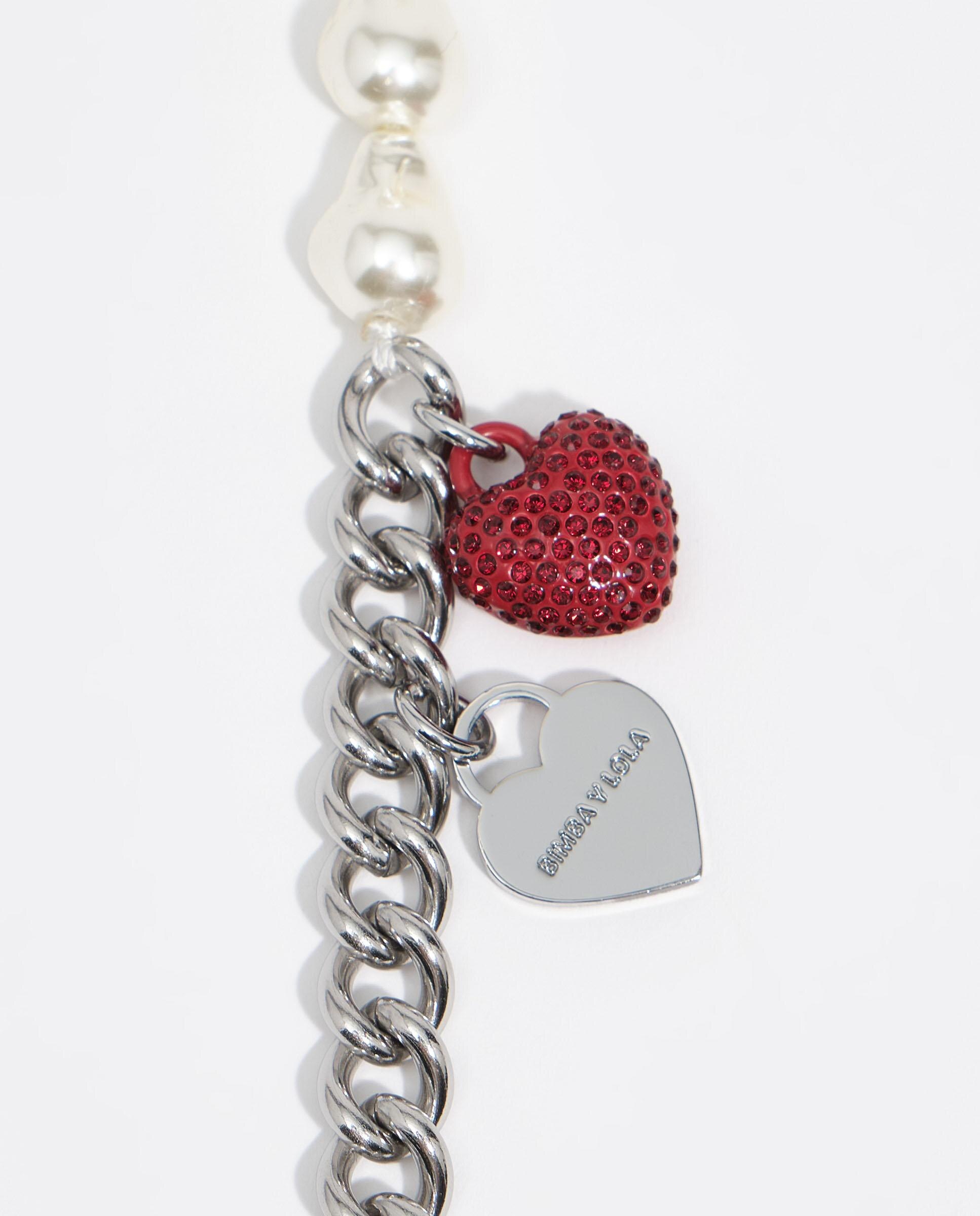 Colar de Corrente e Pérolas Coração Cristais Pérola-2