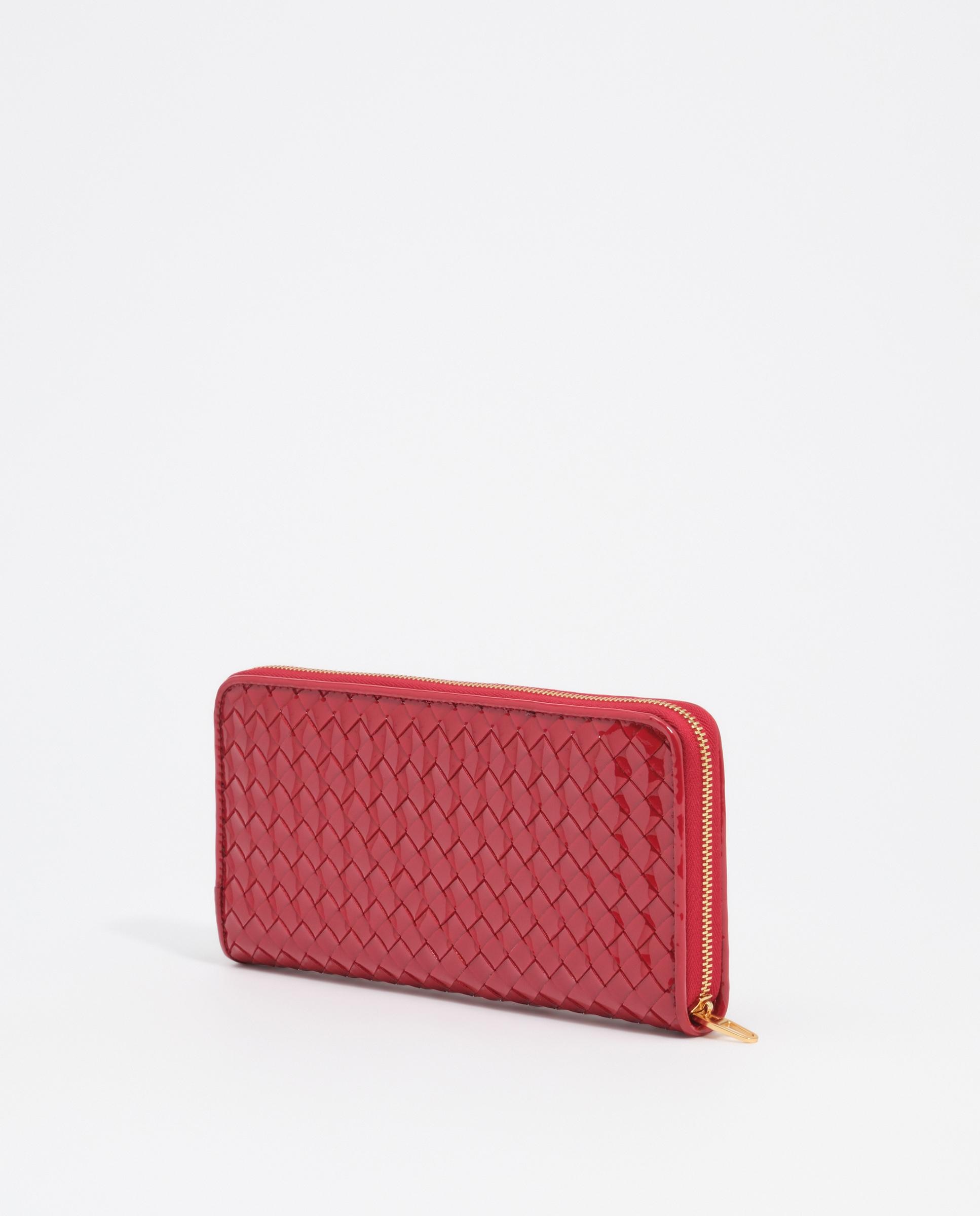 Carteira com Fecho Zip Grande Entrançada Vermelho-6