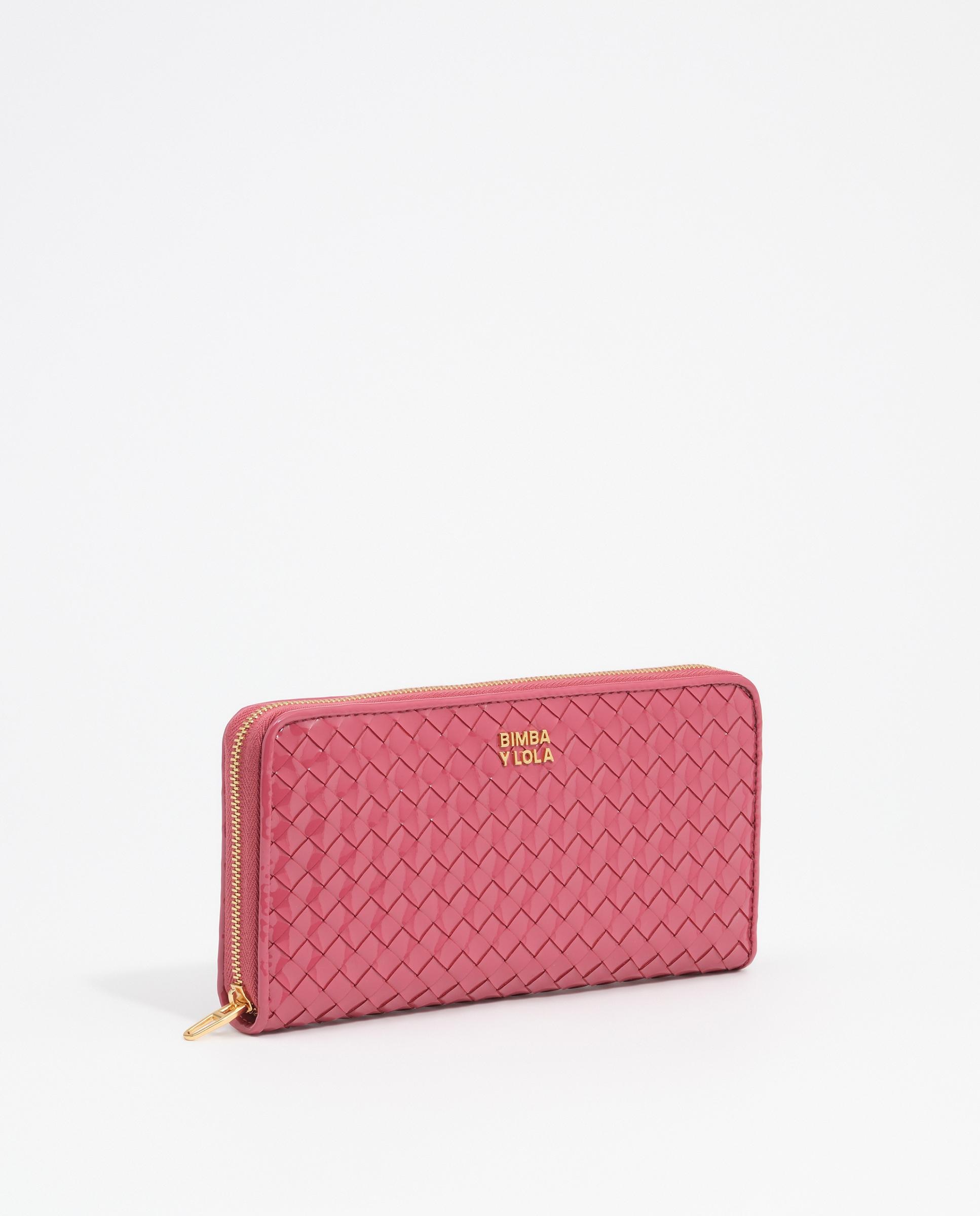 Carteira com Fecho Zip Grande Entrançada Rosa-2