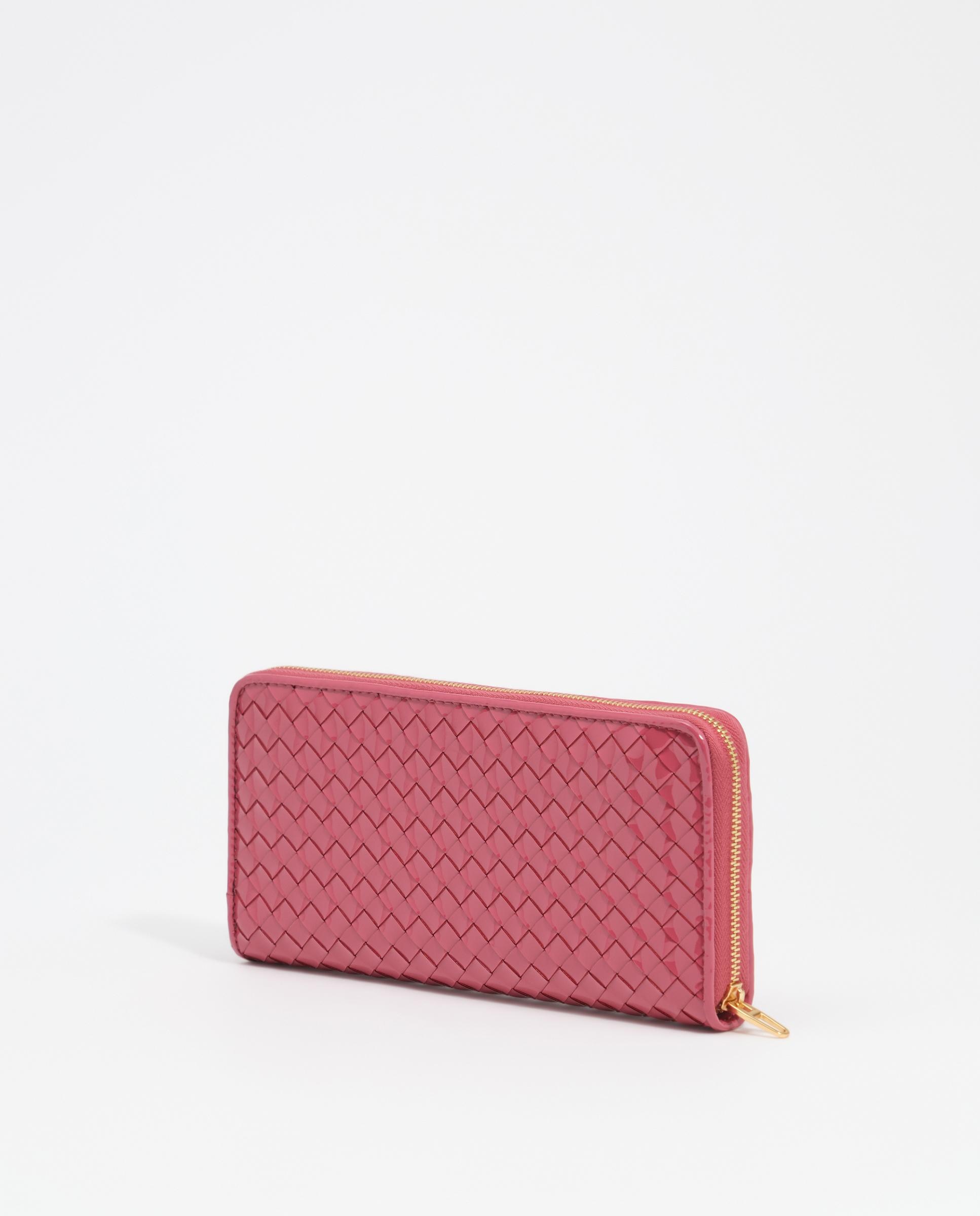 Carteira com Fecho Zip Grande Entrançada Rosa-6