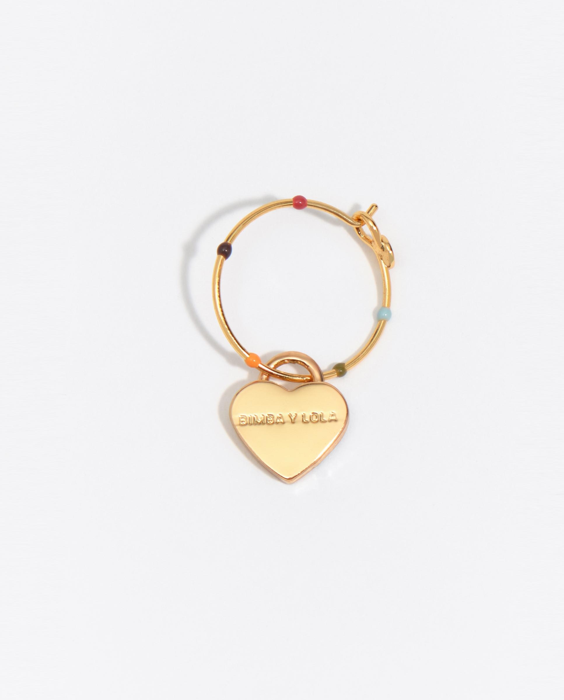 Brincos de Argola Média com Esmalte Coração e Logo Ouro-2