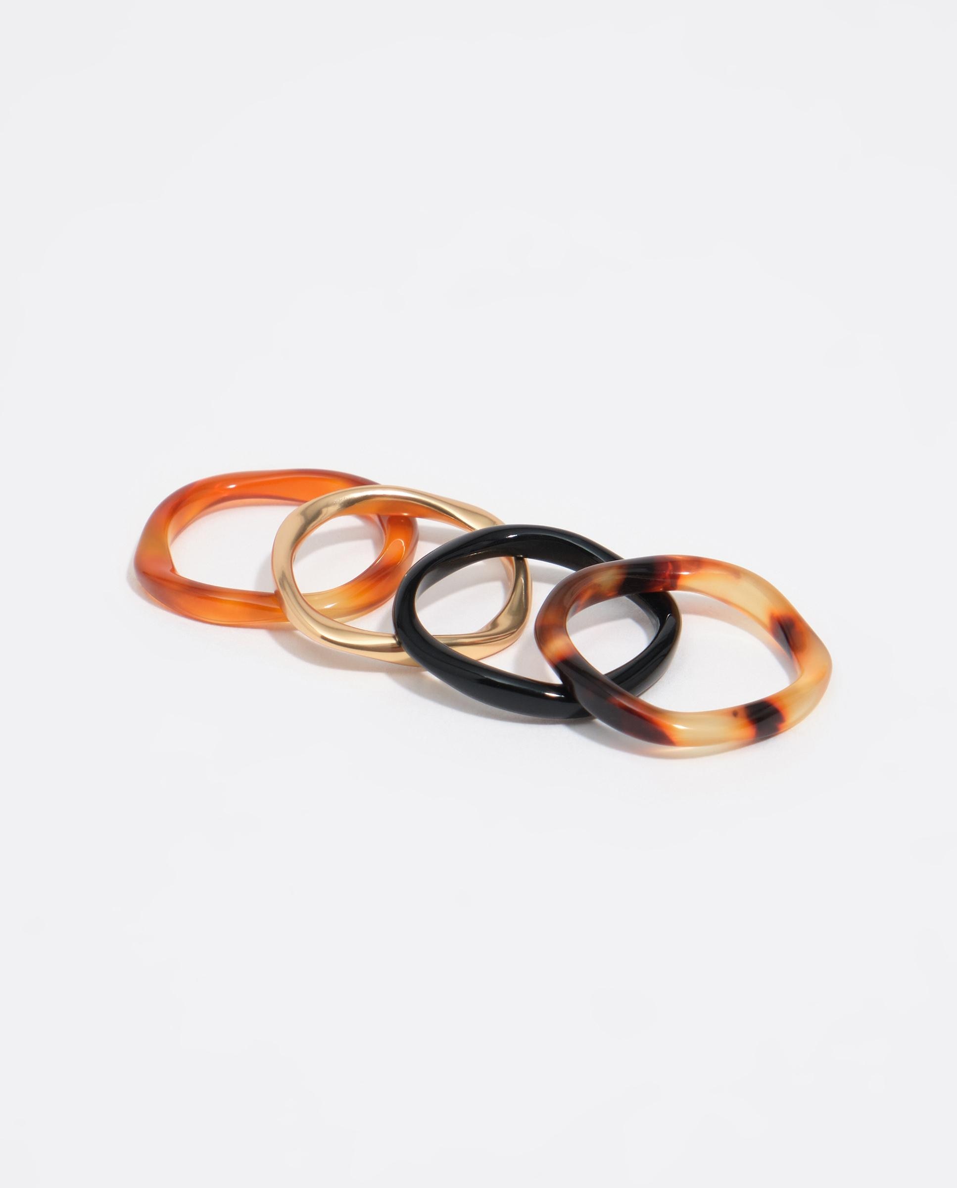 Set de 4 Anéis com Efeito Tartaruga e Metal Mate Castanho-3