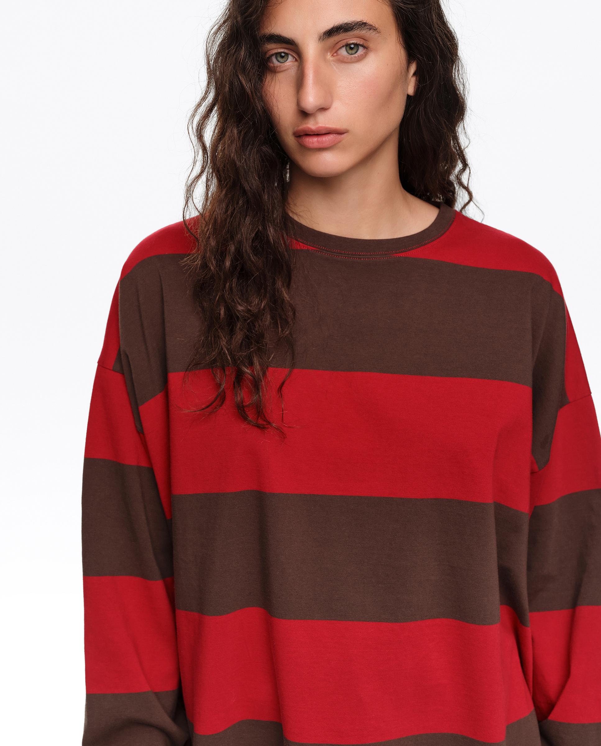 T-shirt Oversize Às Riscas Vermelho-2