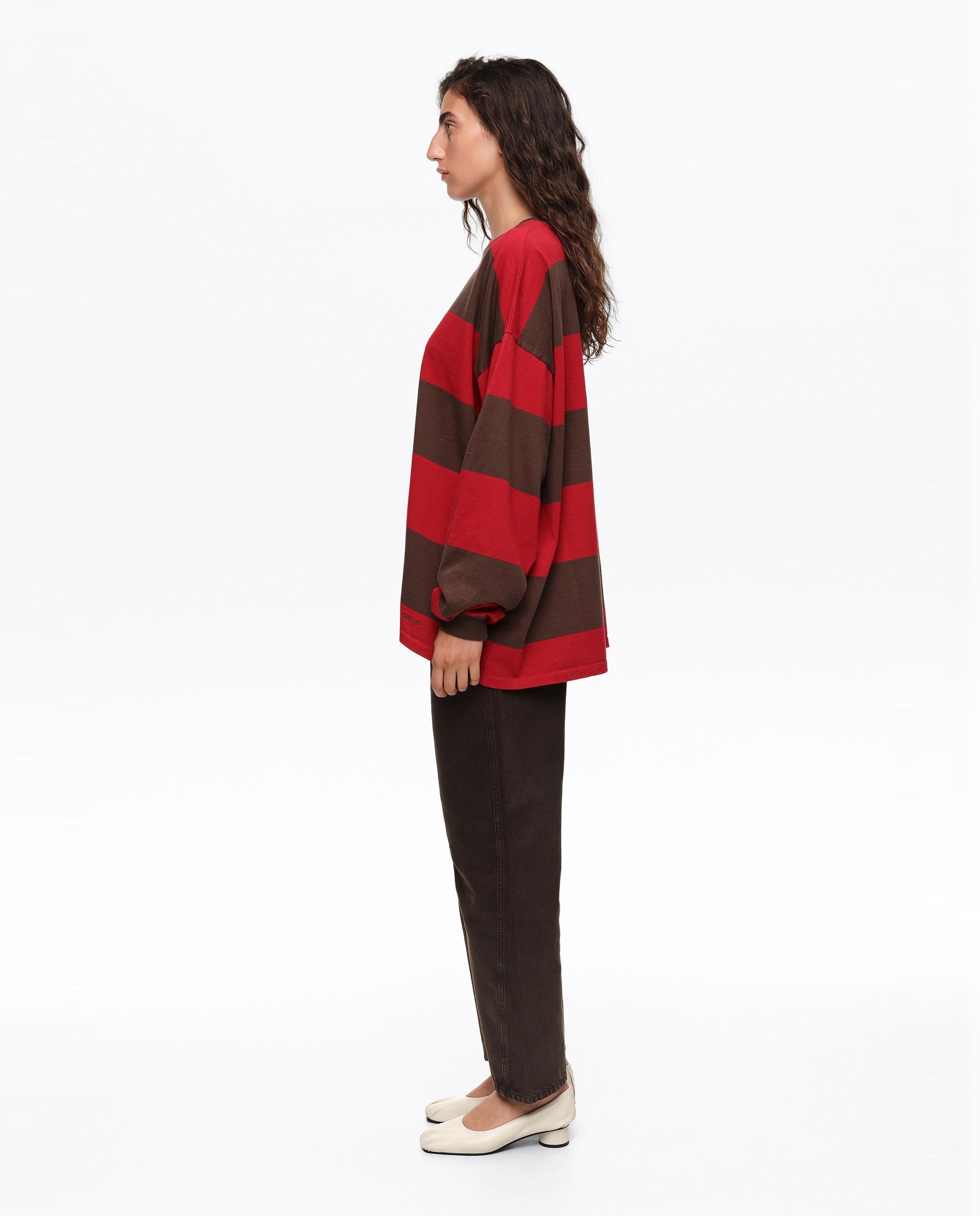 T-shirt Oversize Às Riscas Vermelho-3