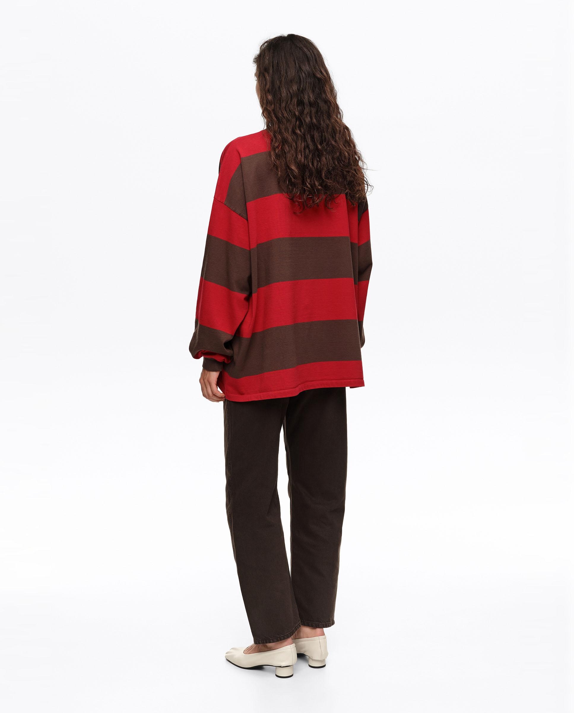 T-shirt Oversize Às Riscas Vermelho-4