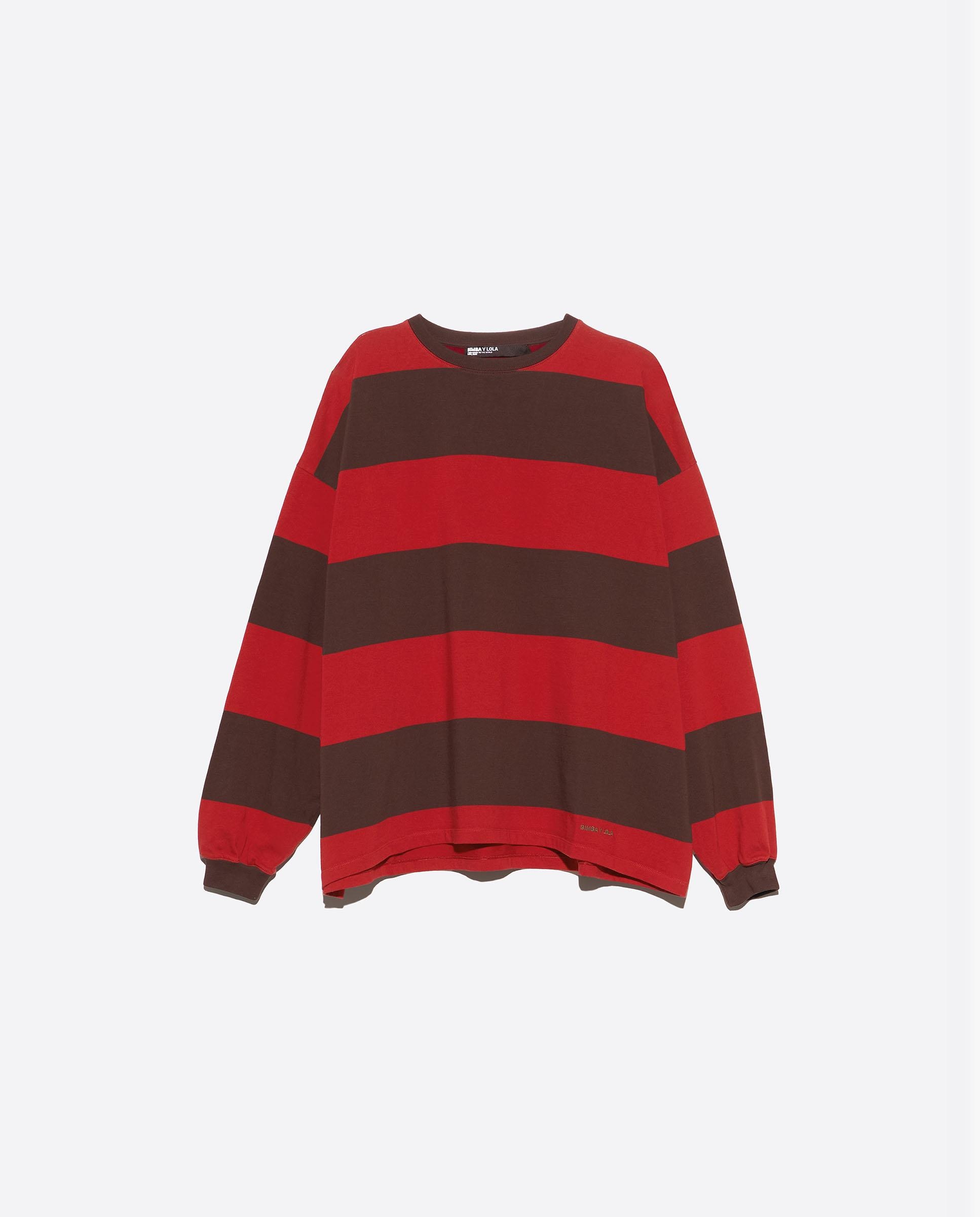 T-shirt Oversize Às Riscas Vermelho-5