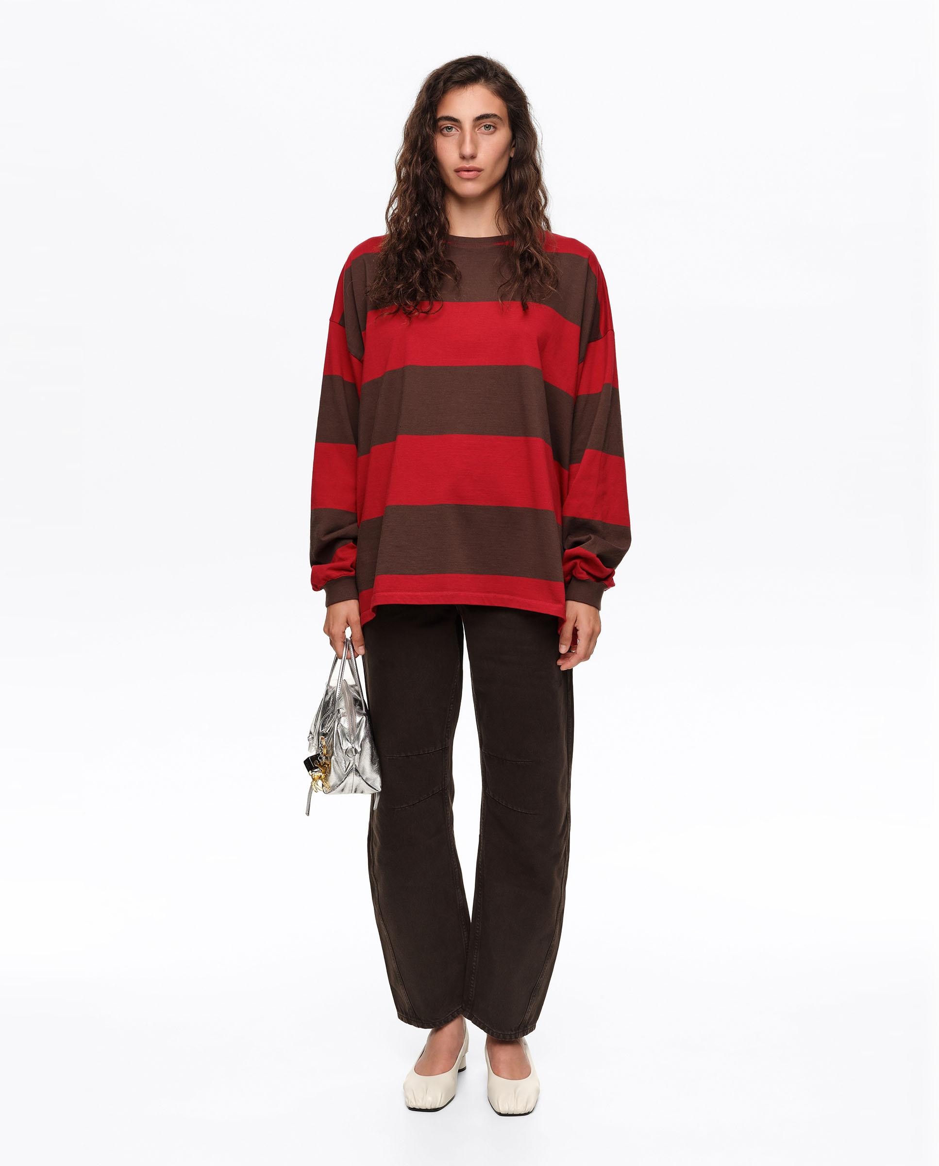 T-shirt Oversize Às Riscas Vermelho-6
