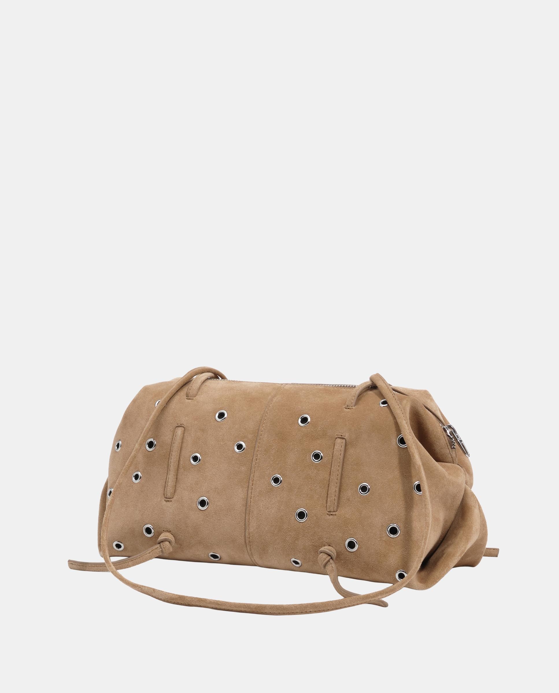 Mala de Ombro Lolita Média em Camurça com Tachas Natural-5