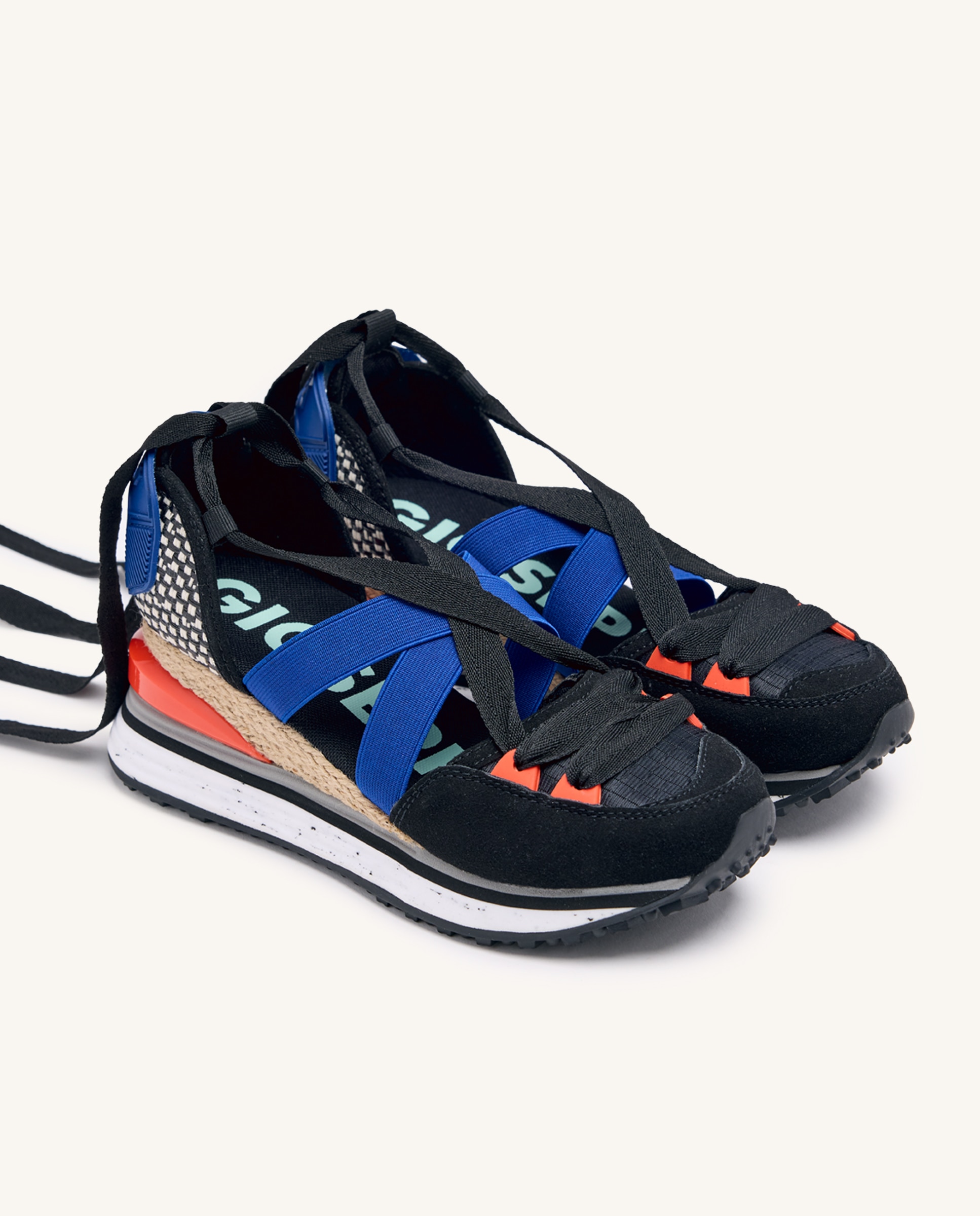 Sandálias de Cunha Estilo Desportivas Forradas em Juta Azul / Preto-2