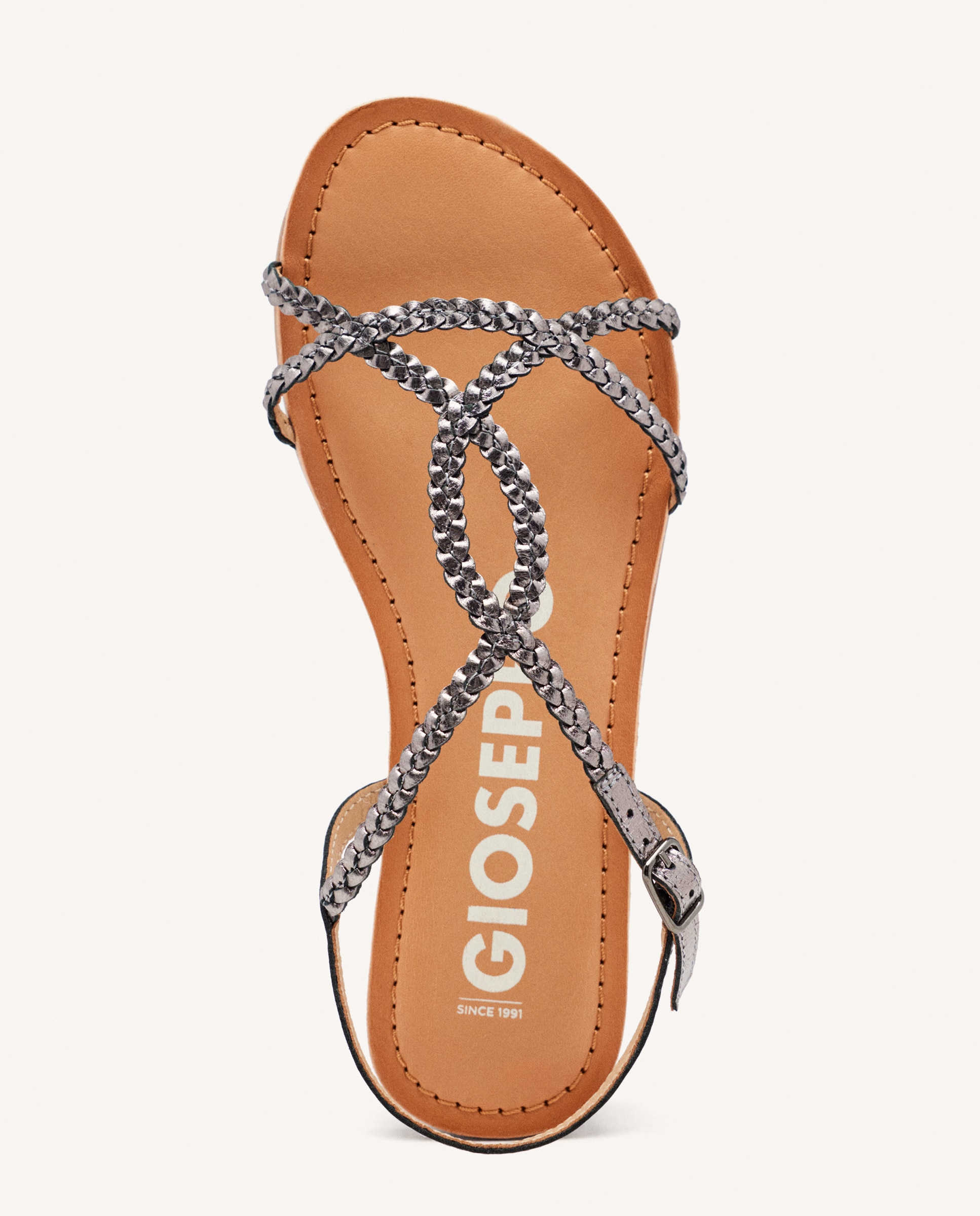 Sandálias Rasas de Pele com Fecho no Tornozelo com Fivela Prateado-4