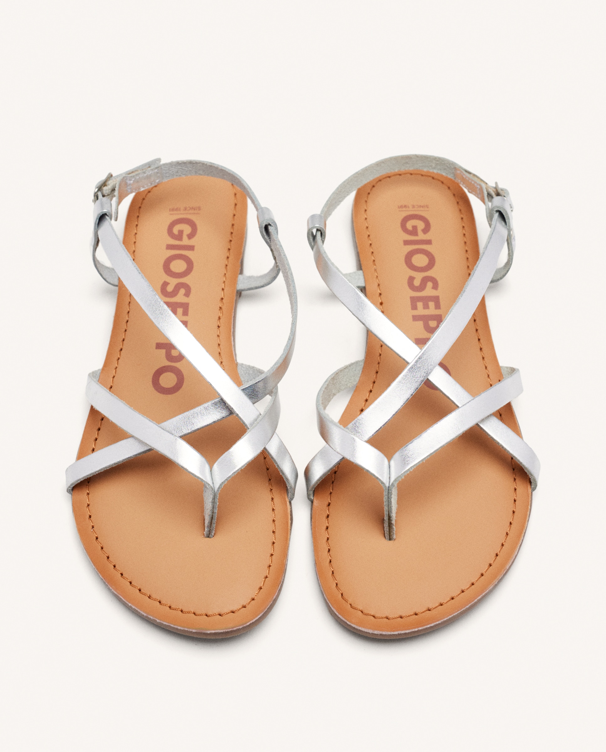 Sandálias Rasas de Pele com Palmilha Acolchoada e Suave Prateado-2