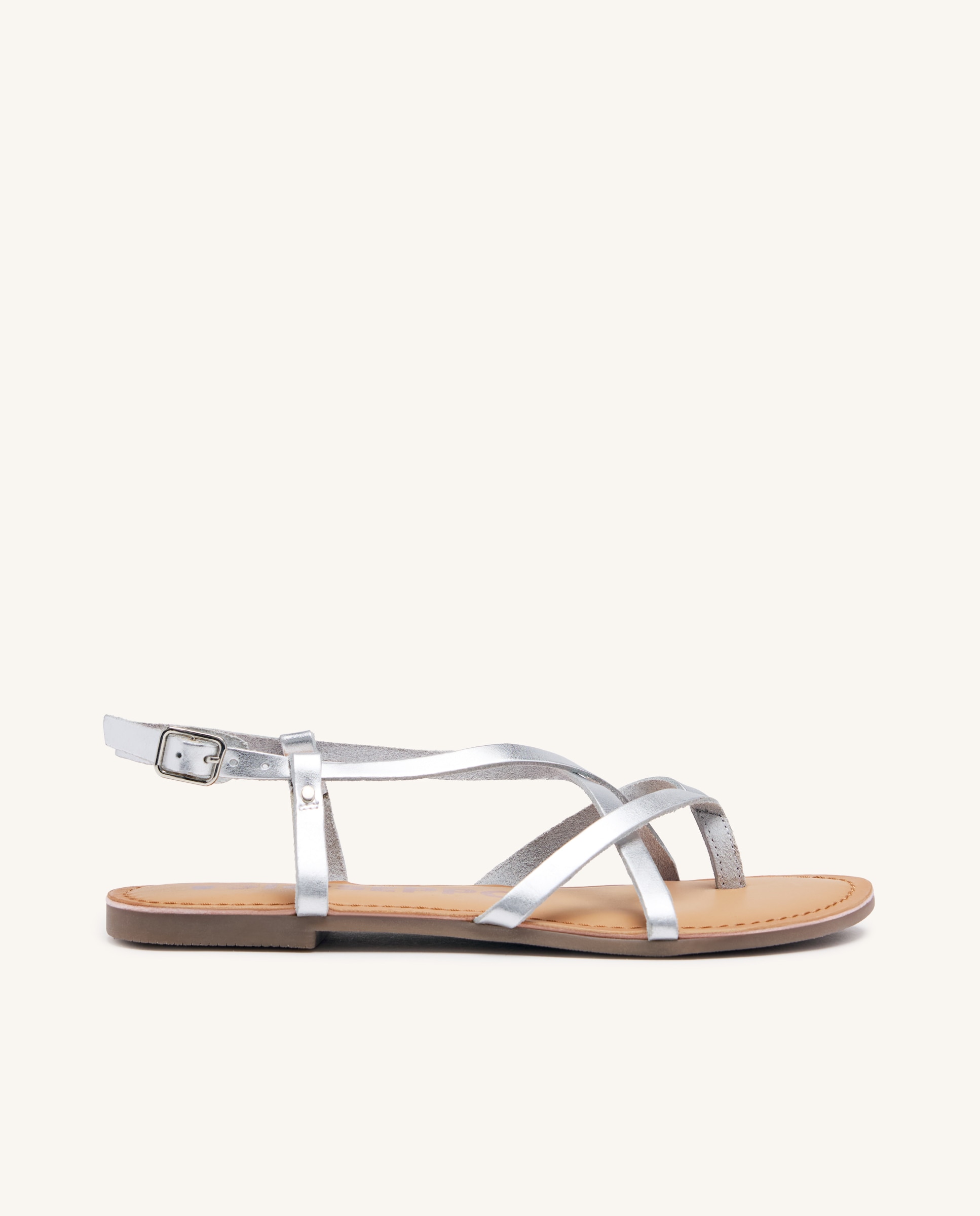 Sandálias Rasas de Pele com Palmilha Acolchoada e Suave Prateado-1