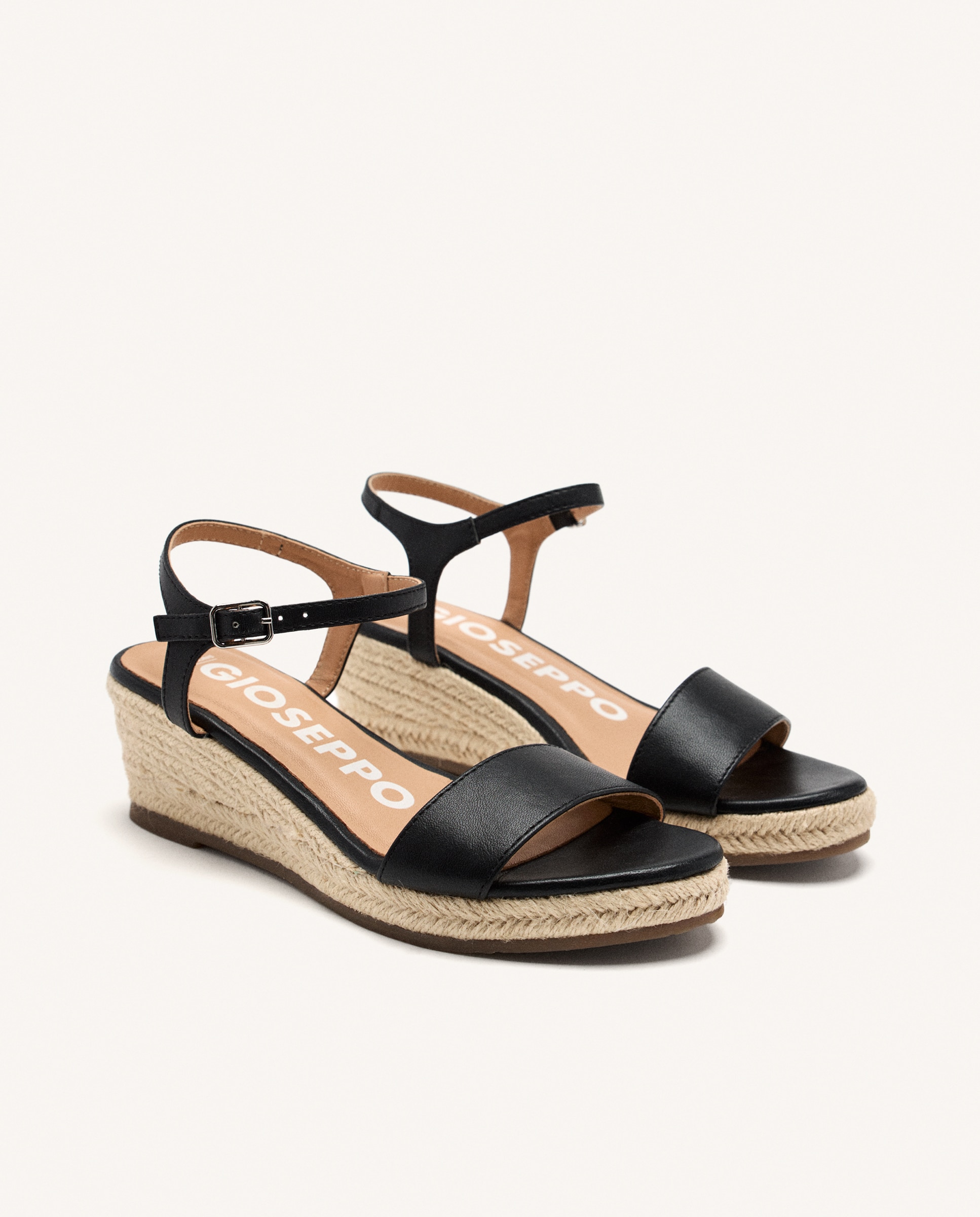 Alpercatas de Cunhas em Pele de Juta com Altura Média e Fecho com Fivela Natural-2