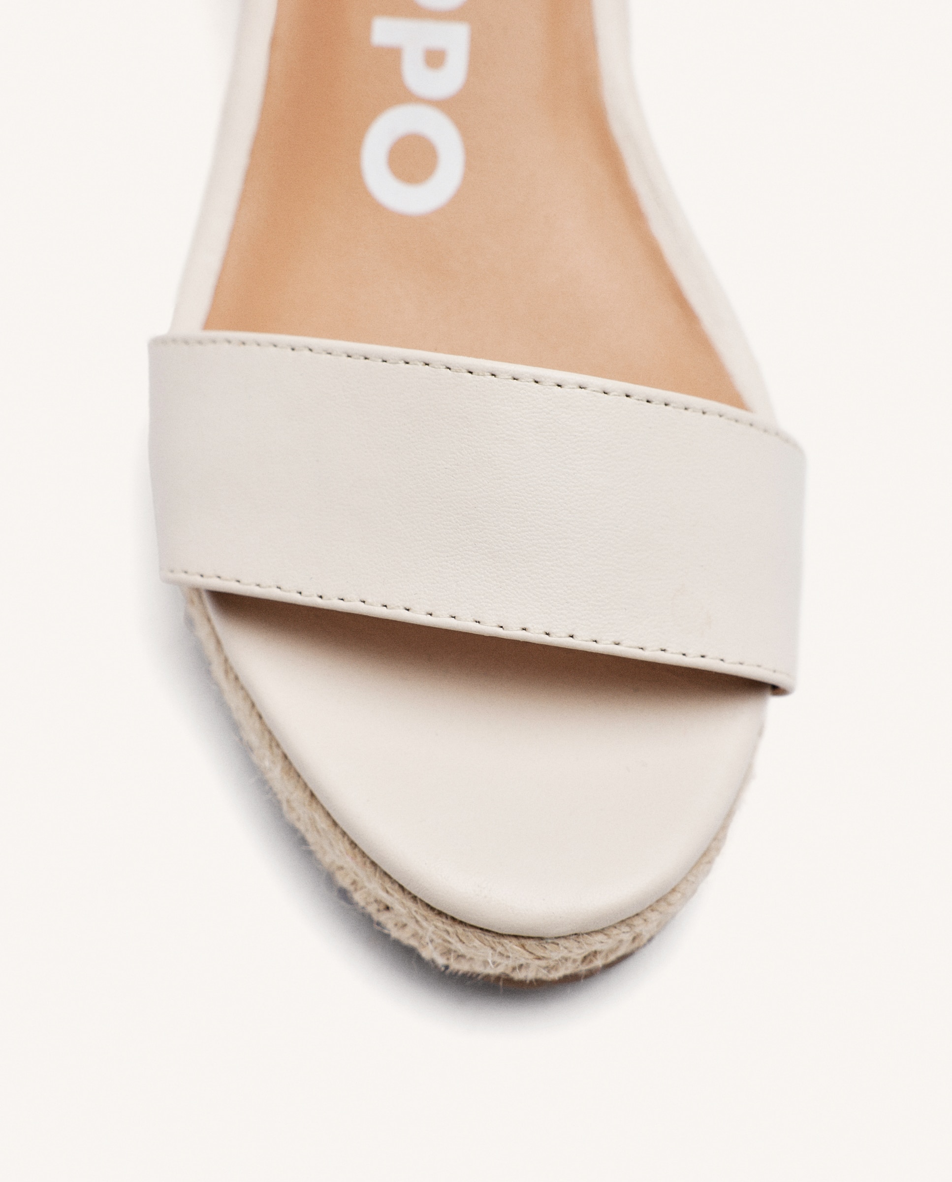 Alpercatas de Cunhas em Pele de Juta com Altura Média e Fecho com Fivela Branco-marfim-4