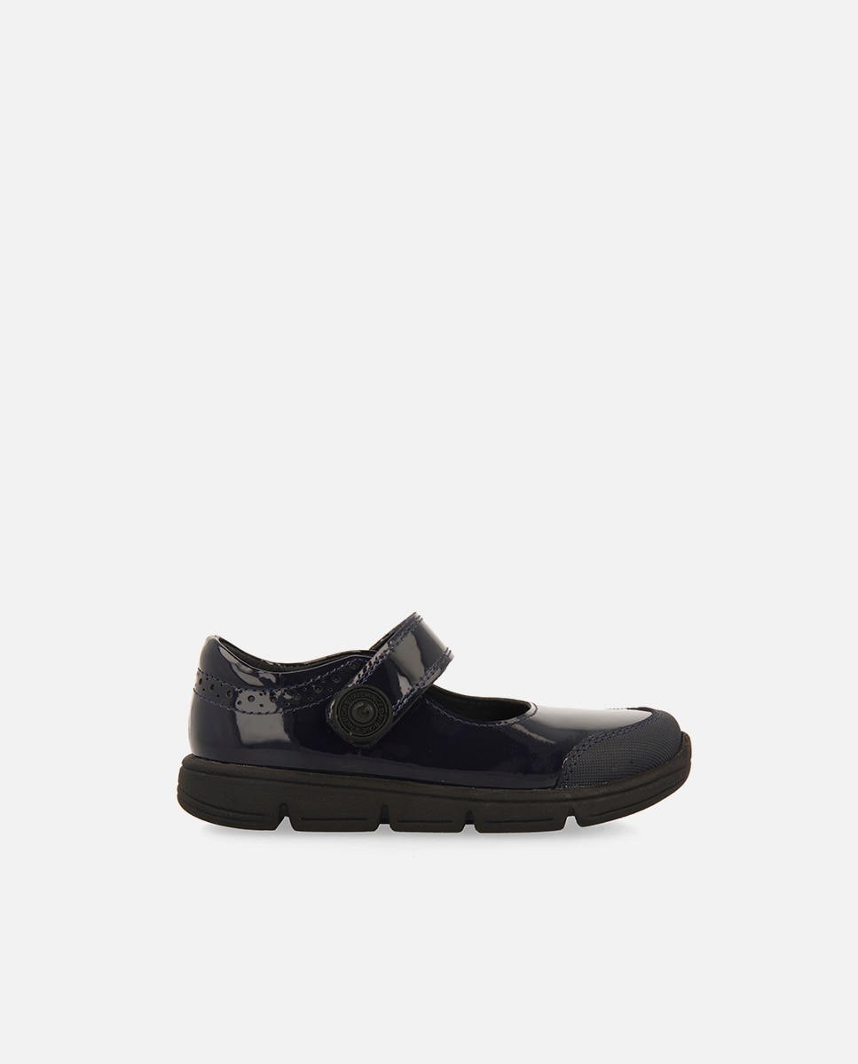 Sapatos de Colégio Tipo Bailarinas Colegiais de Pele Efeito Verniz com Fechos Ajustáveis Gioseppo Azul-marinho-1