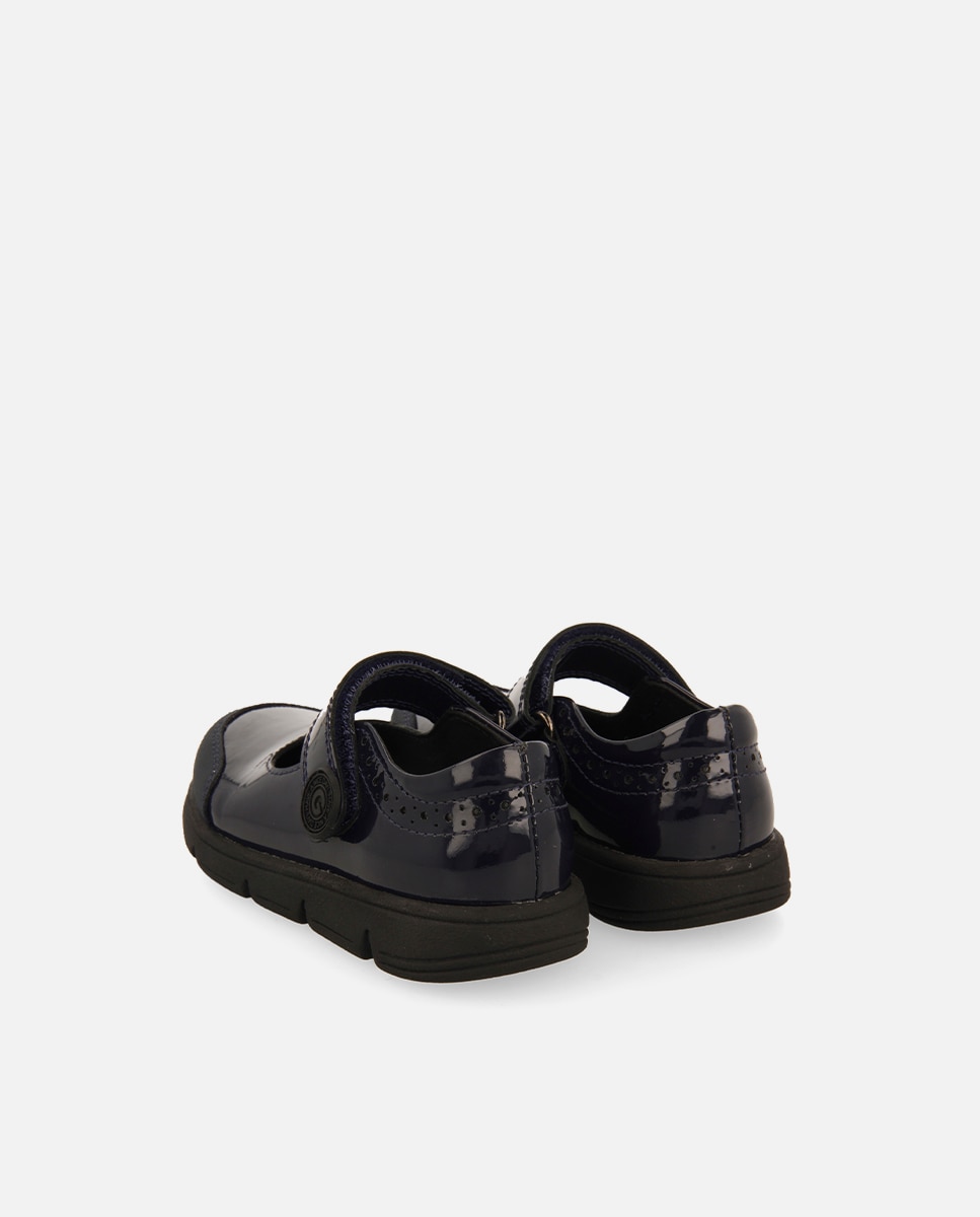 Sapatos de Colégio Tipo Bailarinas Colegiais de Pele Efeito Verniz com Fechos Ajustáveis Gioseppo Azul-marinho-3