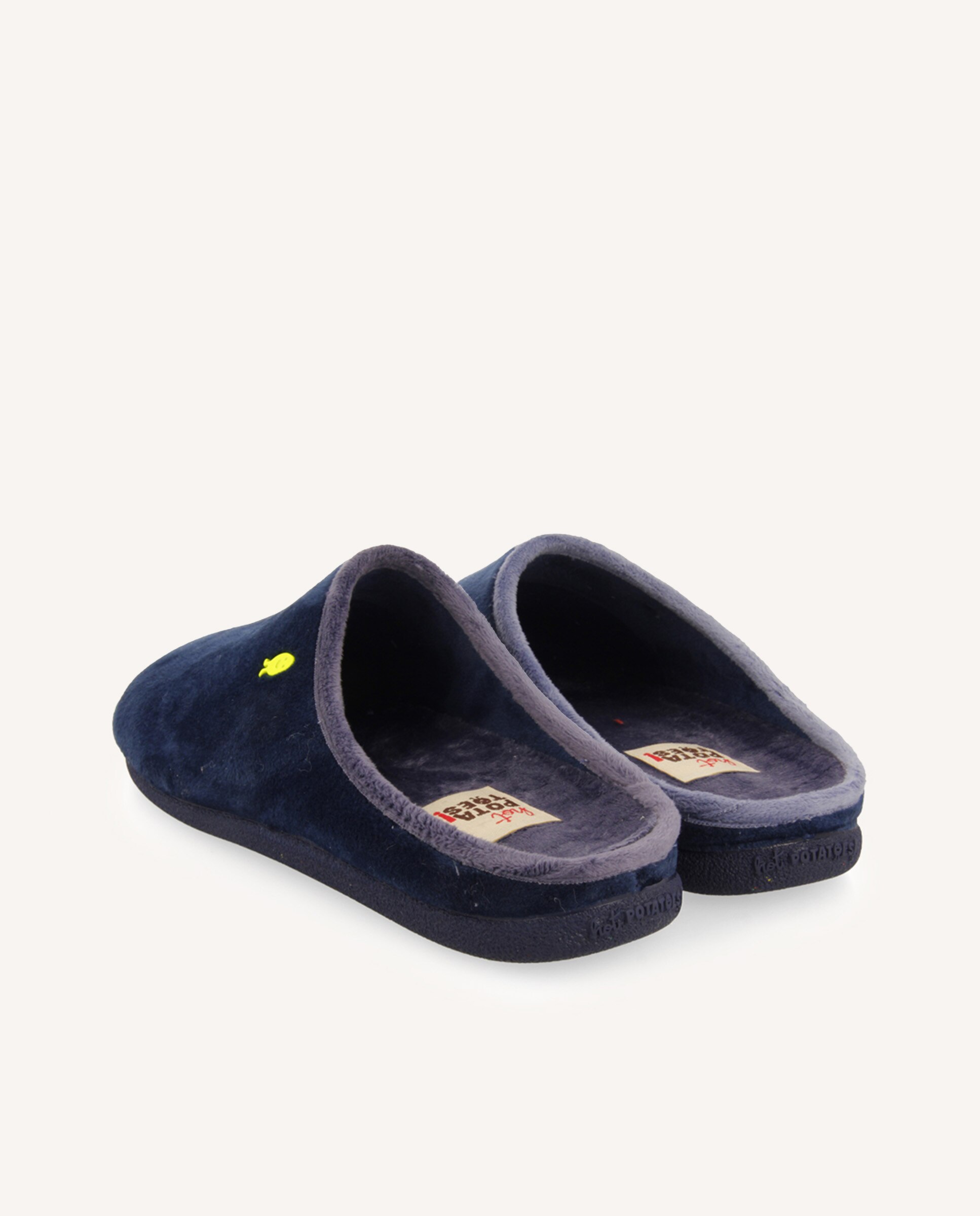 Pantufas de Pelo com Rebordo em Cor em Contraste Marinho-3