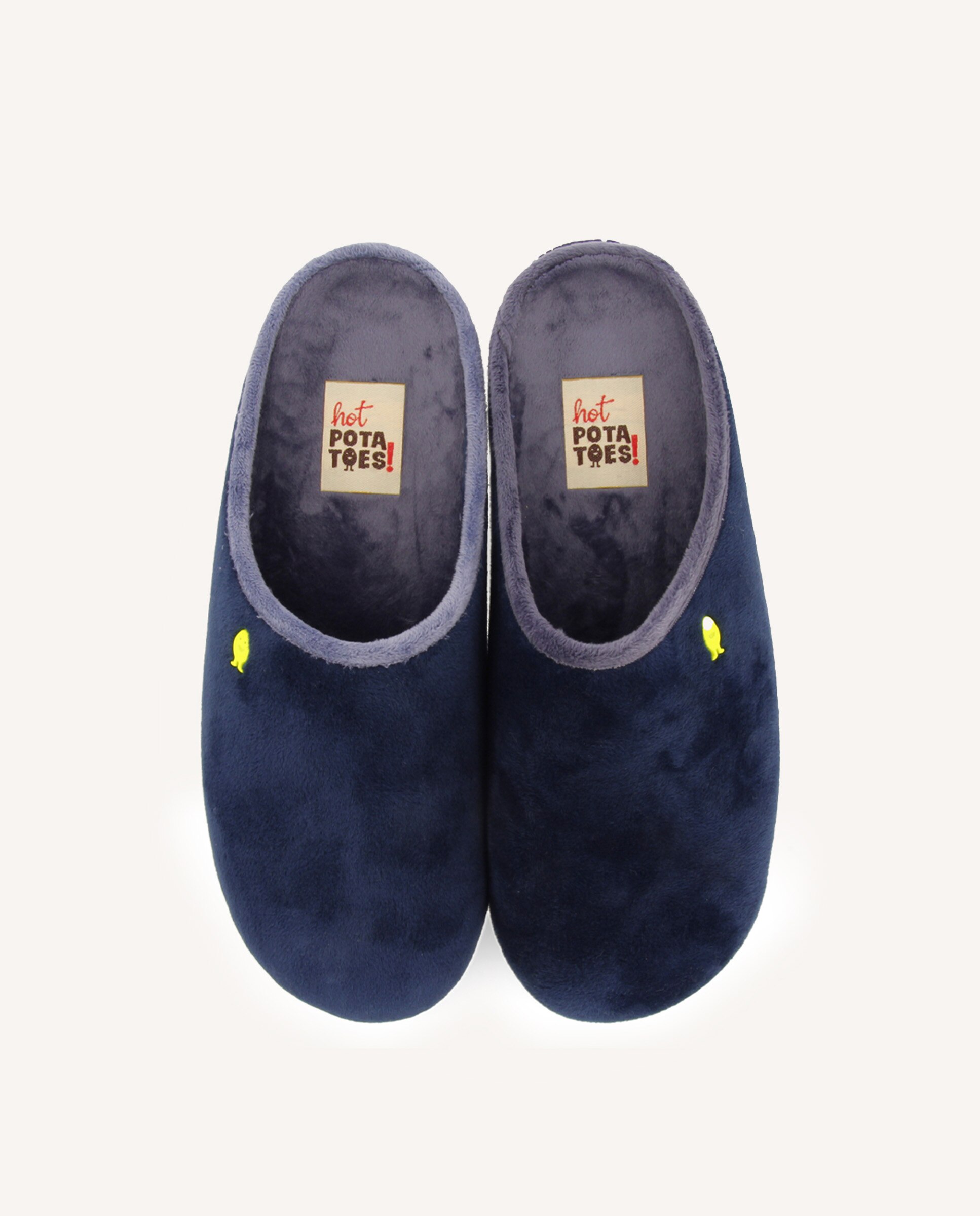 Pantufas de Pelo com Rebordo em Cor em Contraste Marinho-4