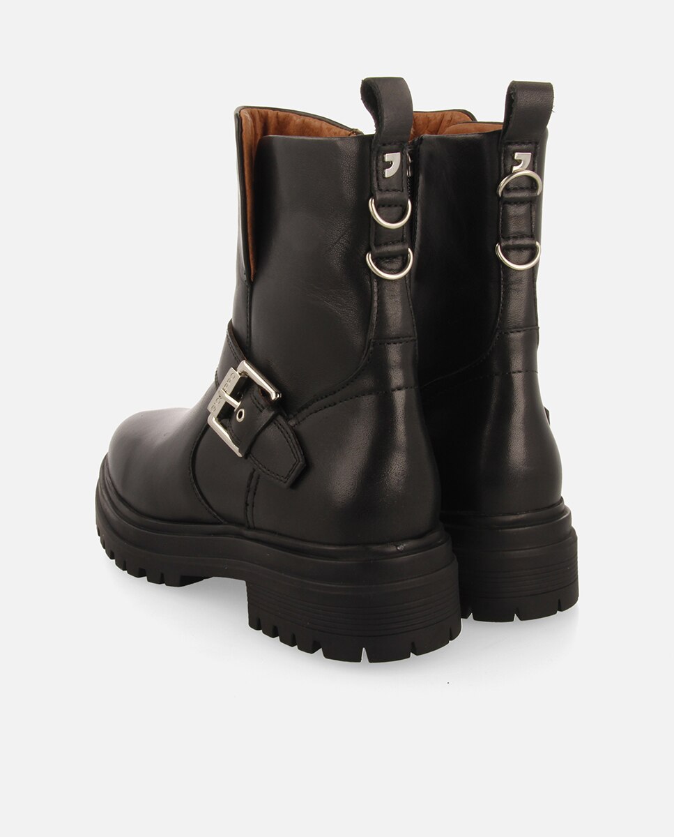 Botas Tipo Biker de Pele com Sola Track Preto-3