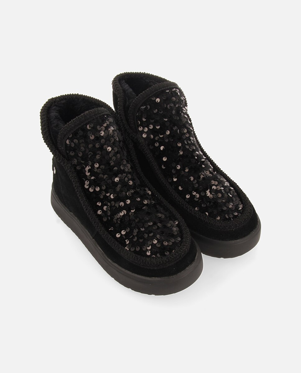 Botas Estilo Australianas com Lantejoulas Preto-4