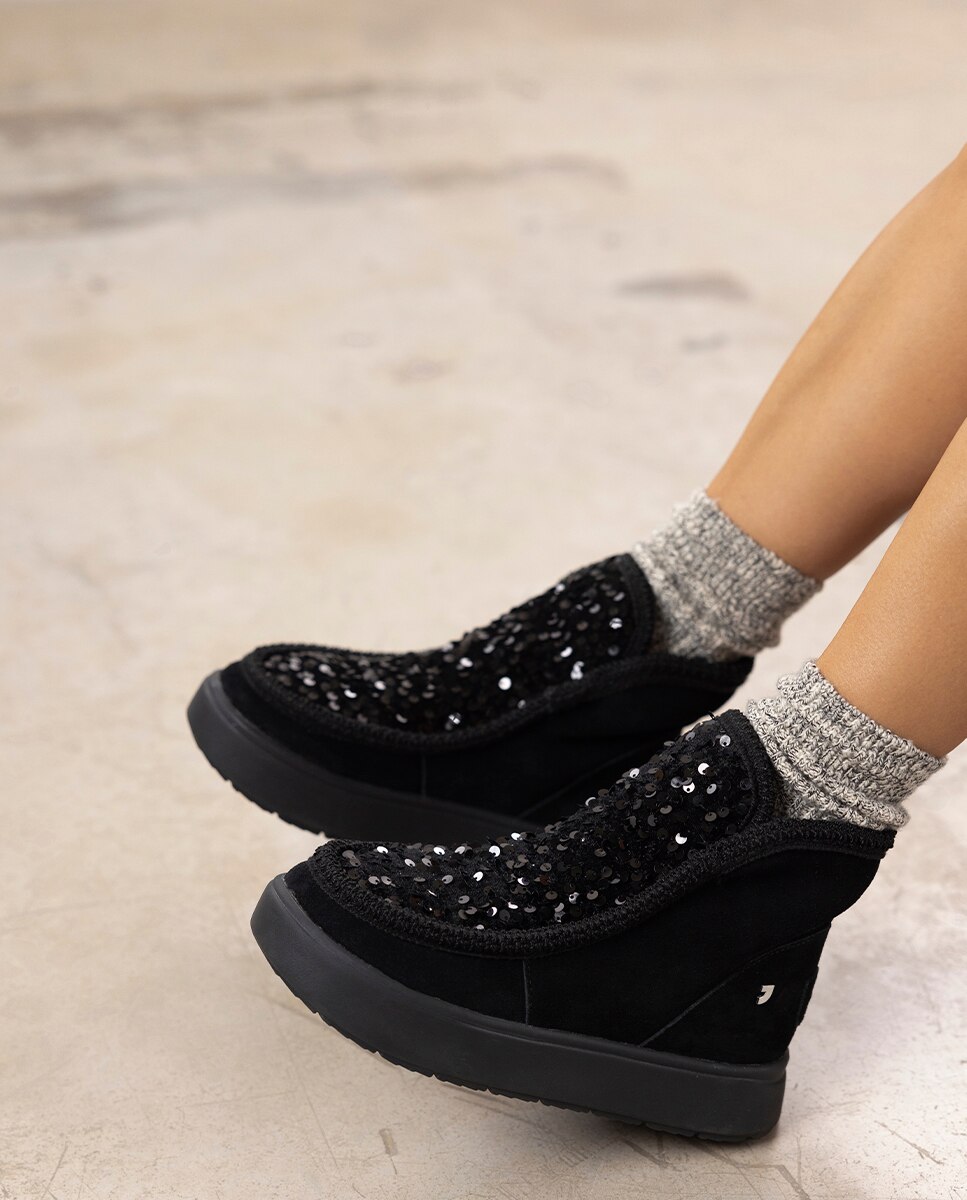 Botas Estilo Australianas com Lantejoulas Preto-5