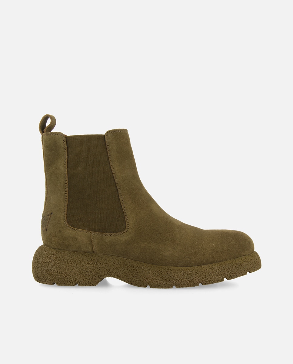 Botins de Camurça Estilo Chelsea Verde-militar-1