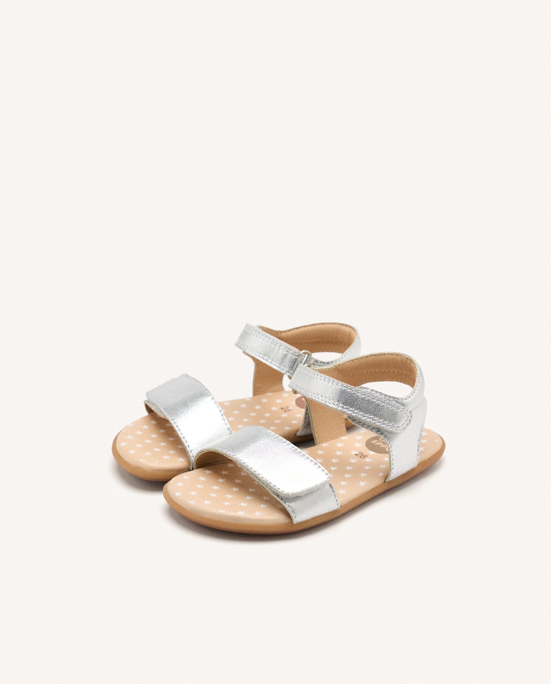 Sandálias Abertas Infantil Barefoot de Pele Metalizada com Velcro Gioseppo Cinzento-2