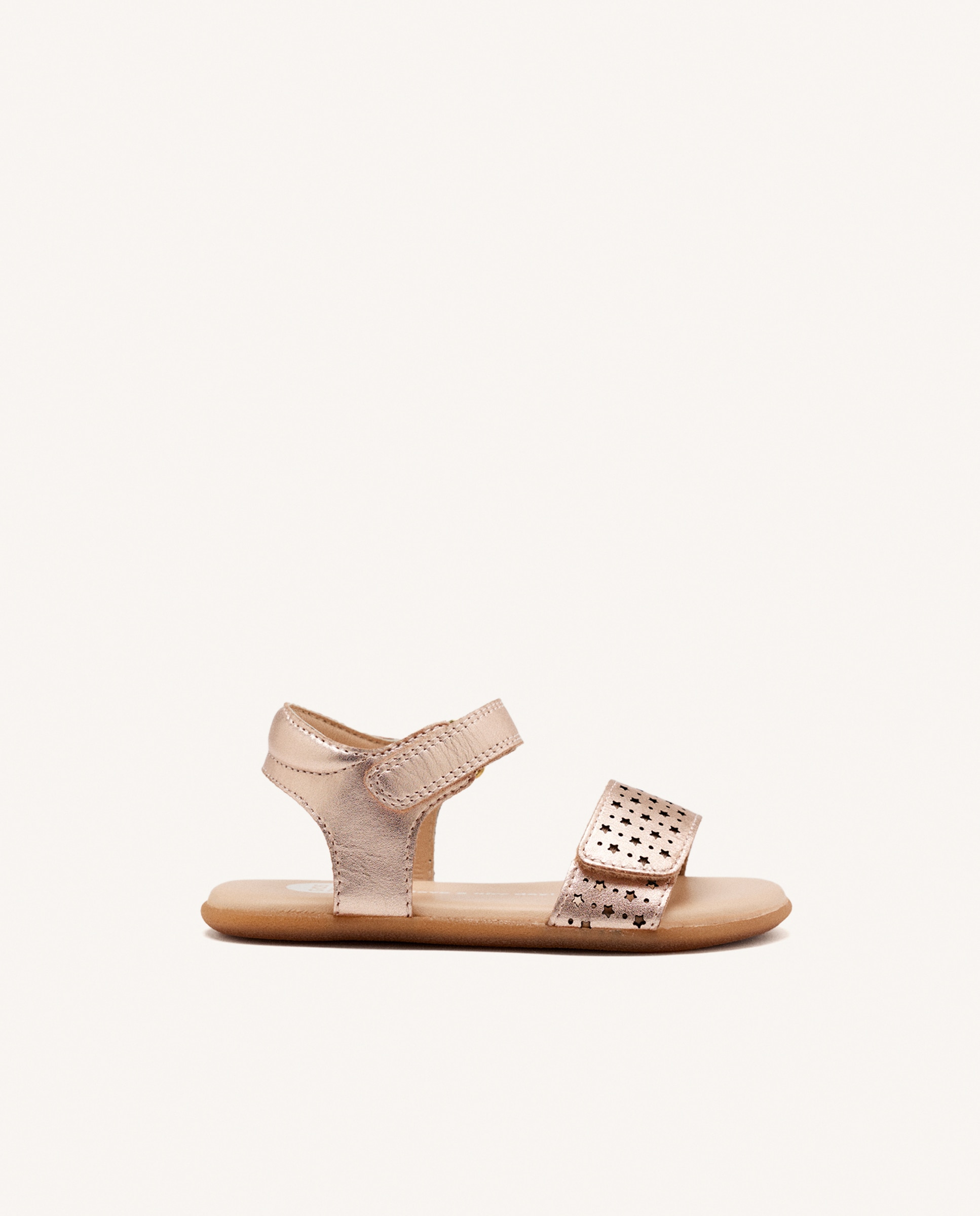 Sandálias para Bebé Barefoot em Pele em Rosa Ouro-1