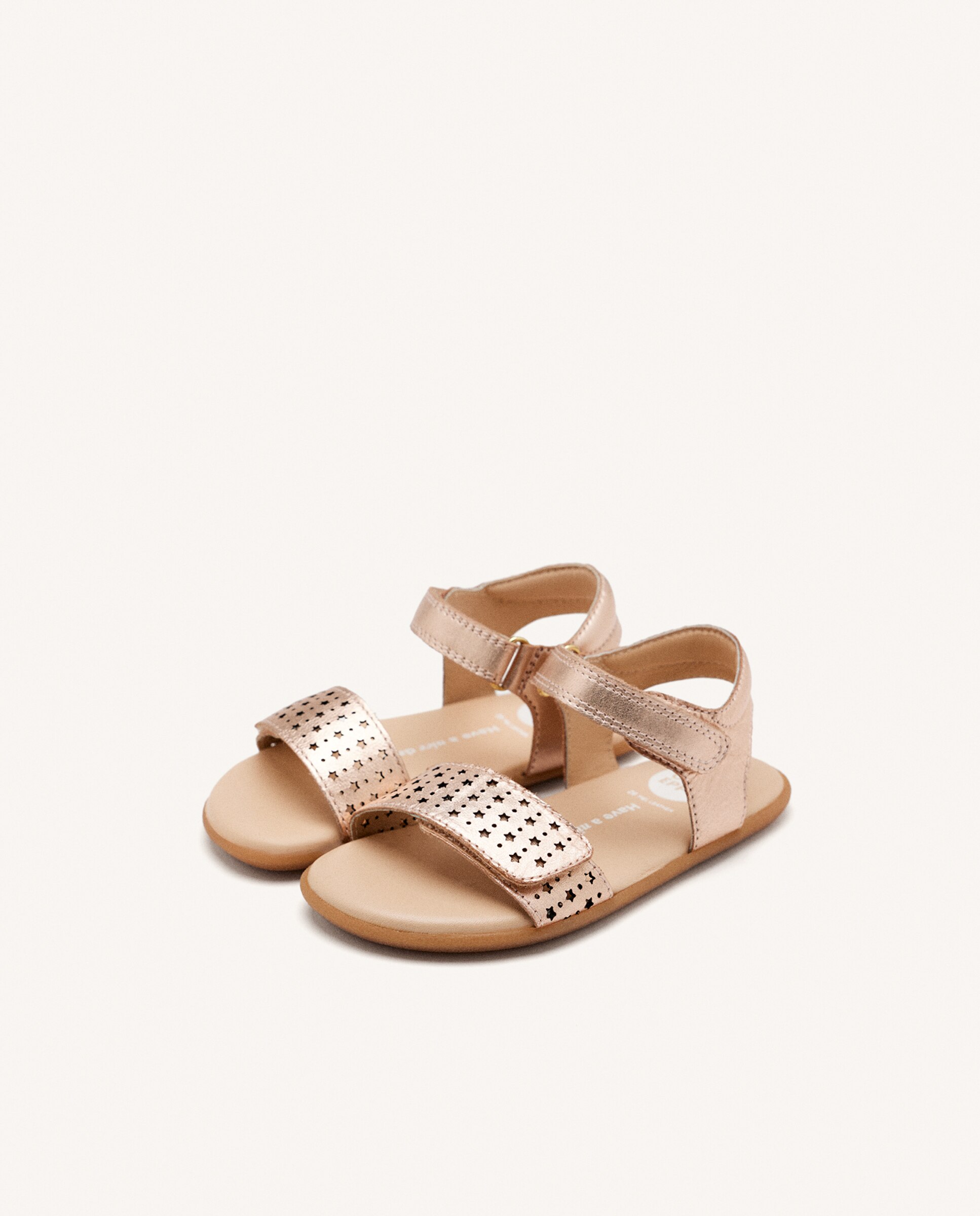 Sandálias para Bebé Barefoot em Pele em Rosa Ouro-2