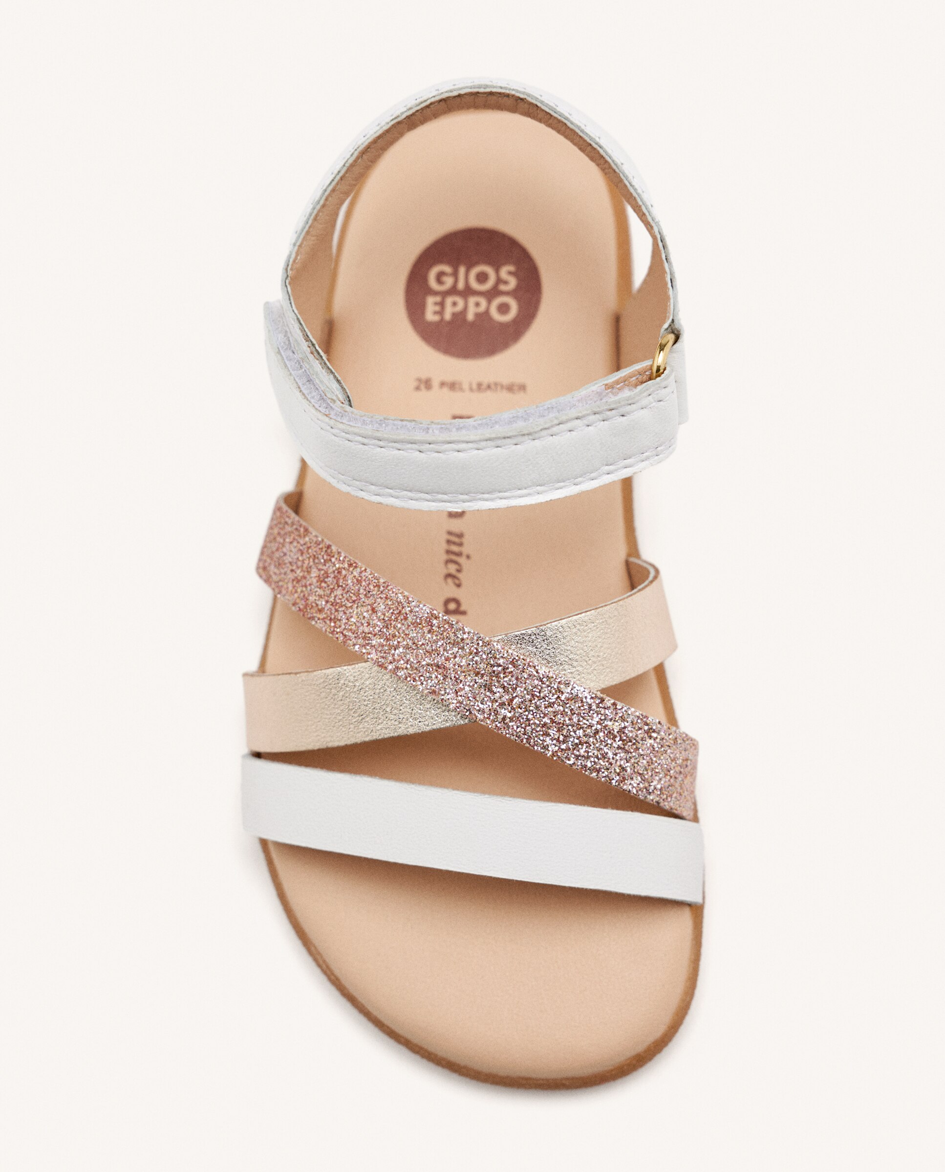 Sandálias Abertas Infantil Barefoot de Pele com Brilho Branco / Rosa-3