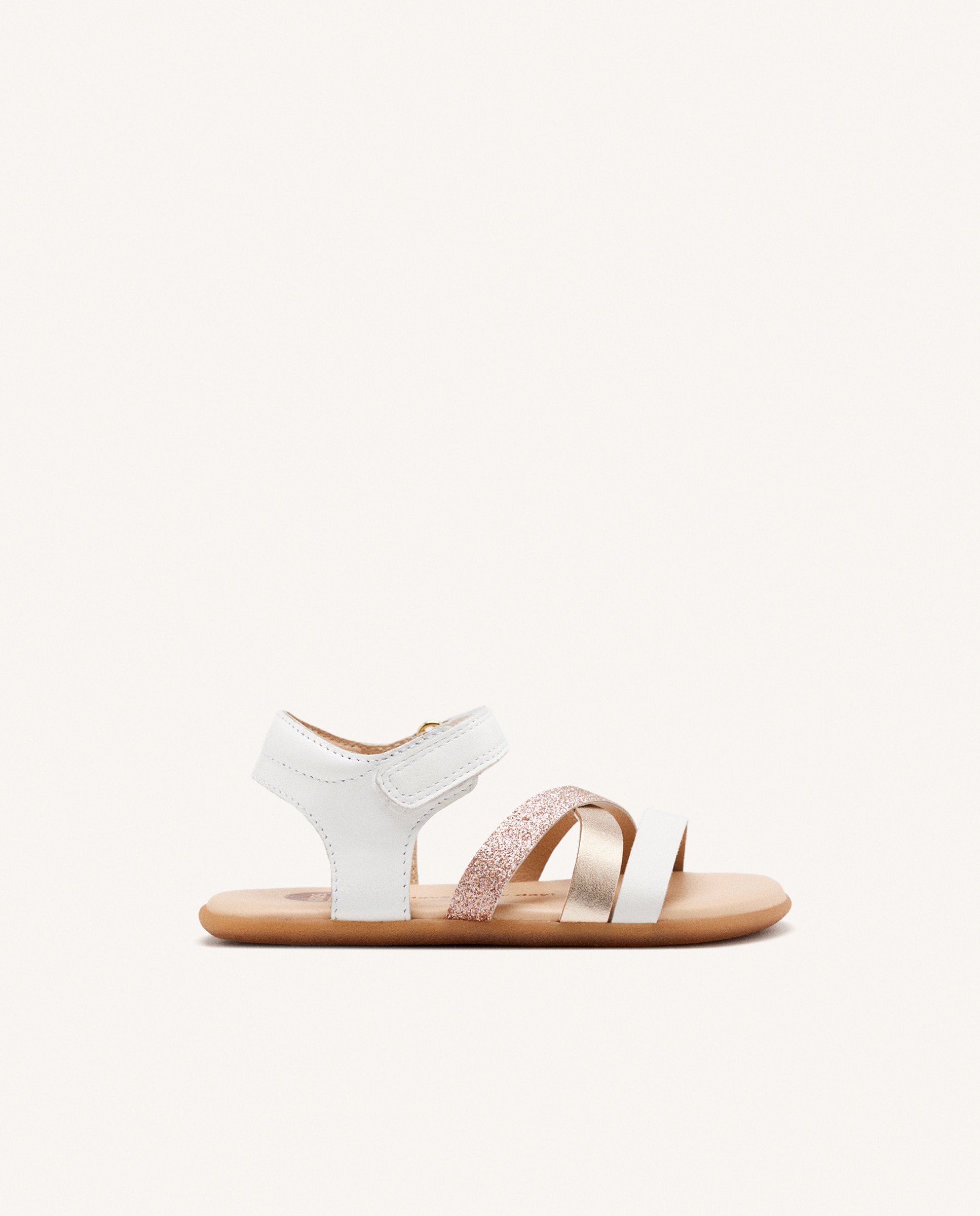 Sandálias para Bebé Barefoot de Pele com Brilho Gioseppo Bege/Rosa-1