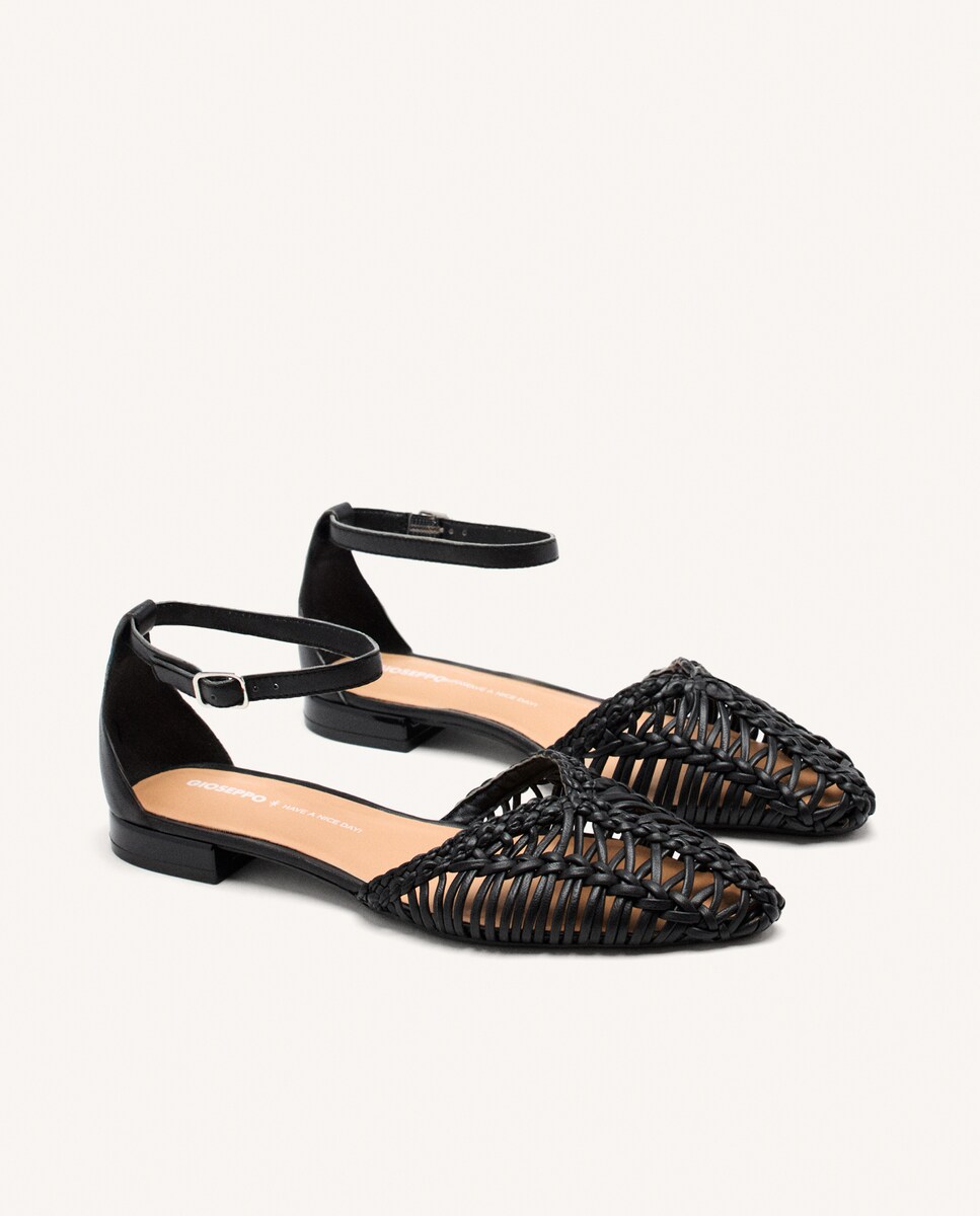 Sabrinas de Pele com Entrançado e Fecho Ajustável Tipo Pulseira Preto-2