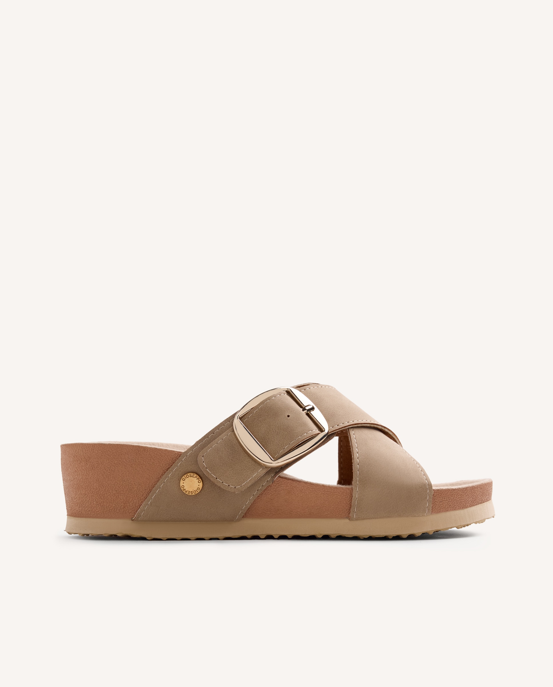 Sandálias de Cunha Cruzadas com Detalhe de Fivela Taupe-1