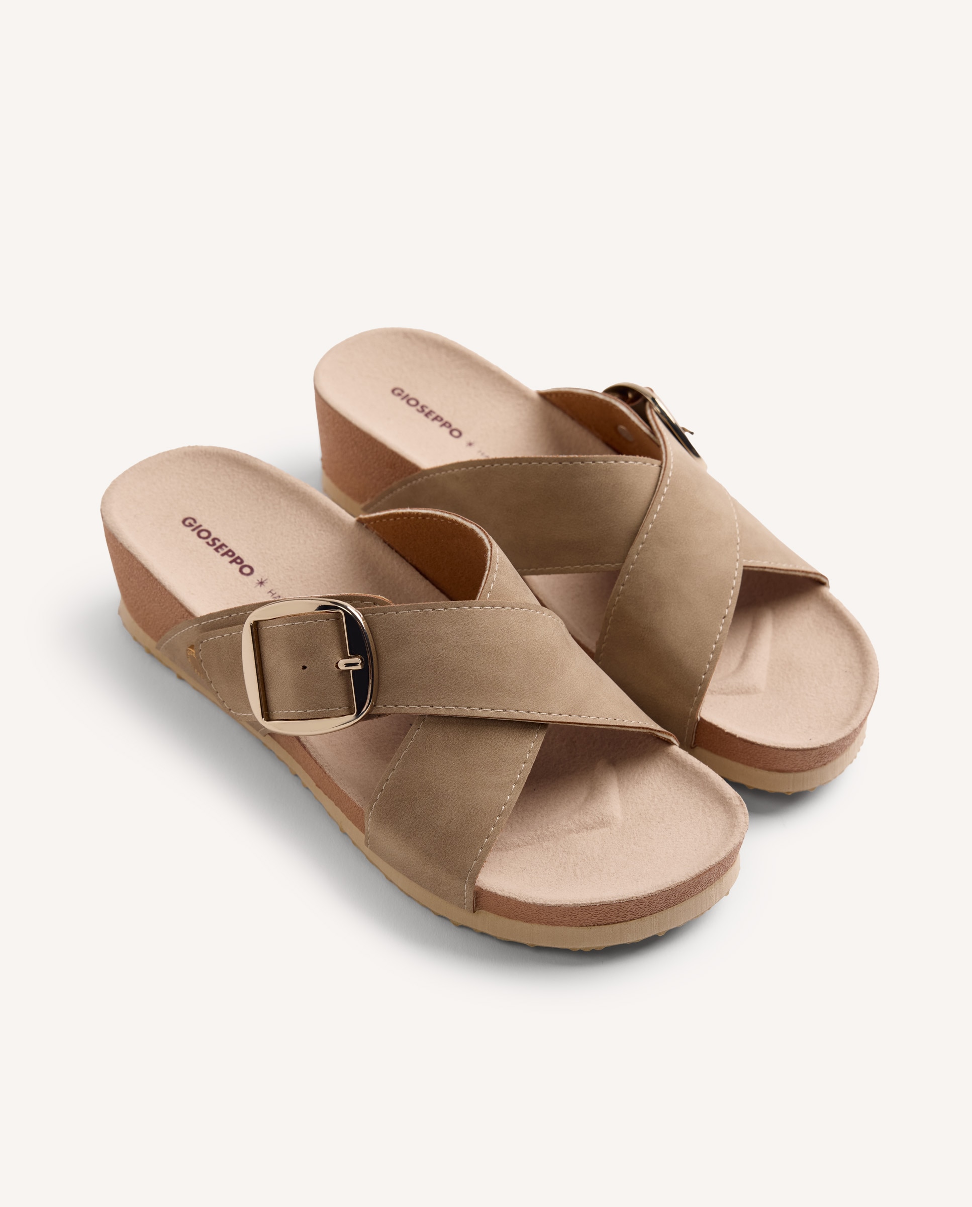 Sandálias de Cunha Cruzadas com Detalhe de Fivela Taupe-2