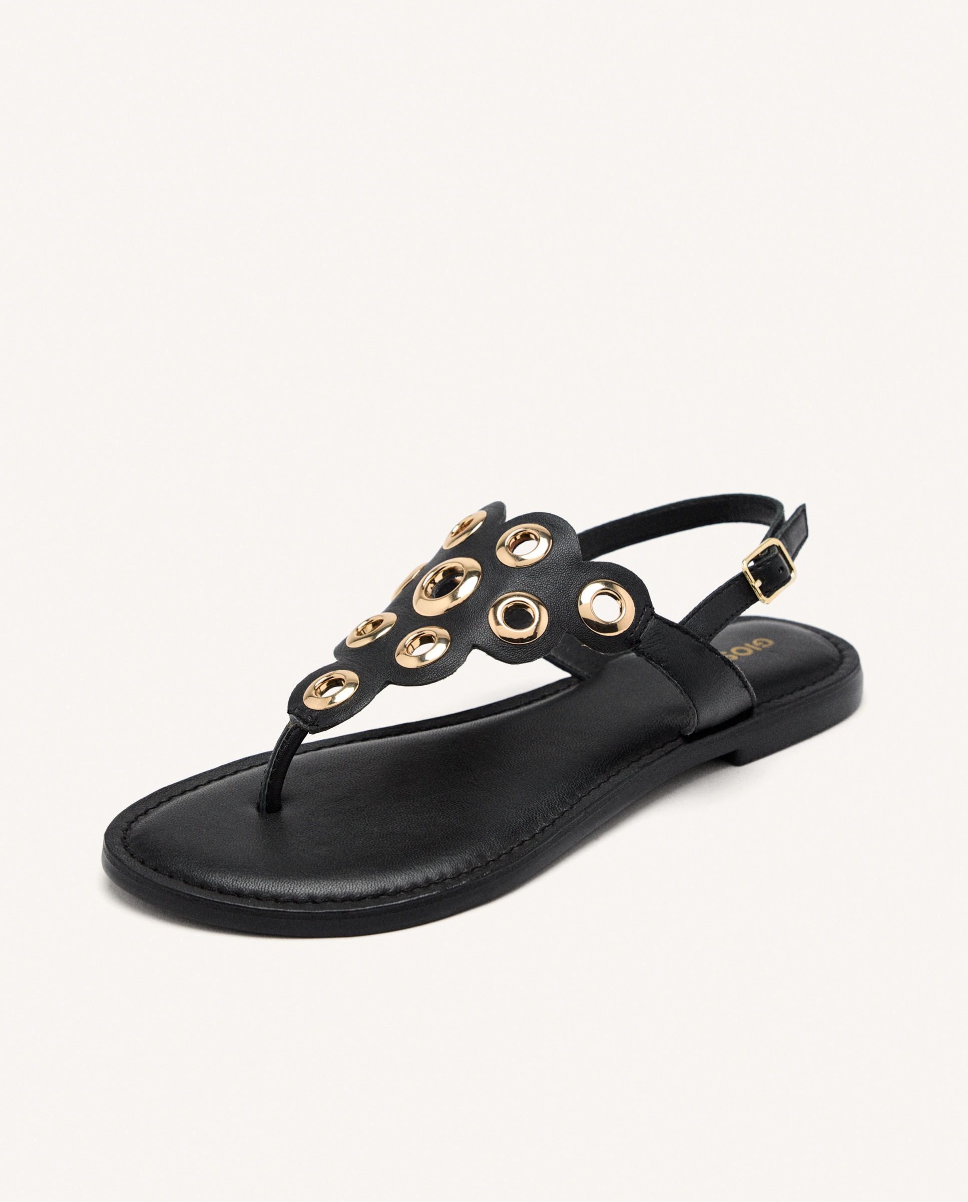 Sandálias Rasas de Pele Tipo Gregas com Fecho Regulável no Calcanhar Preto-2