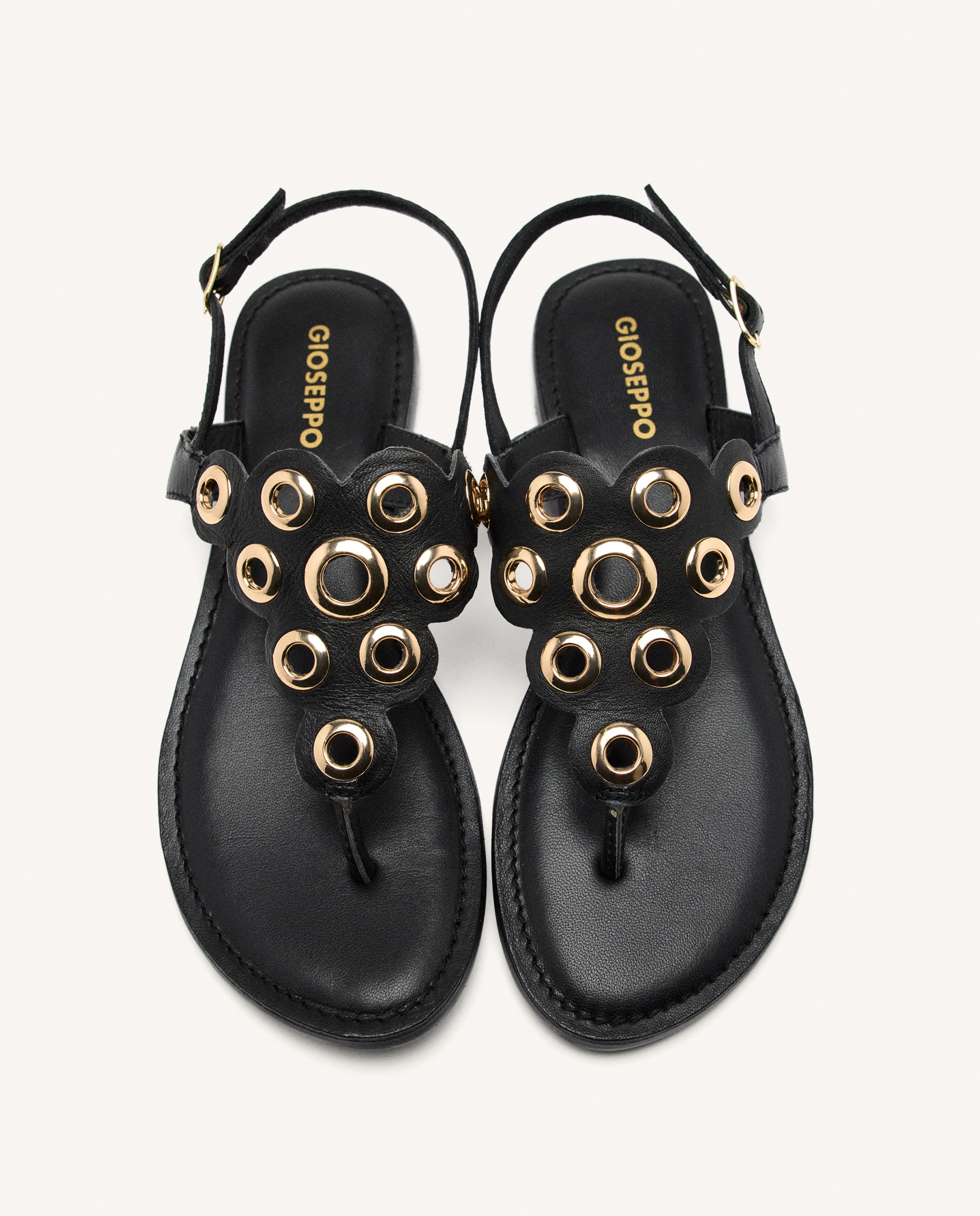 Sandálias Rasas de Pele Tipo Gregas com Fecho Regulável no Calcanhar Preto-4