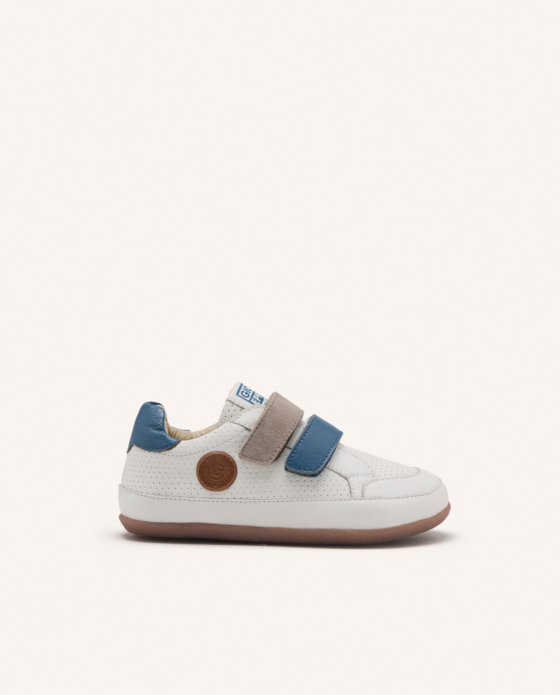Sapatilhas de Pele Infantil Barefoot Tipo Bambas de Pele Azul / Branco-1