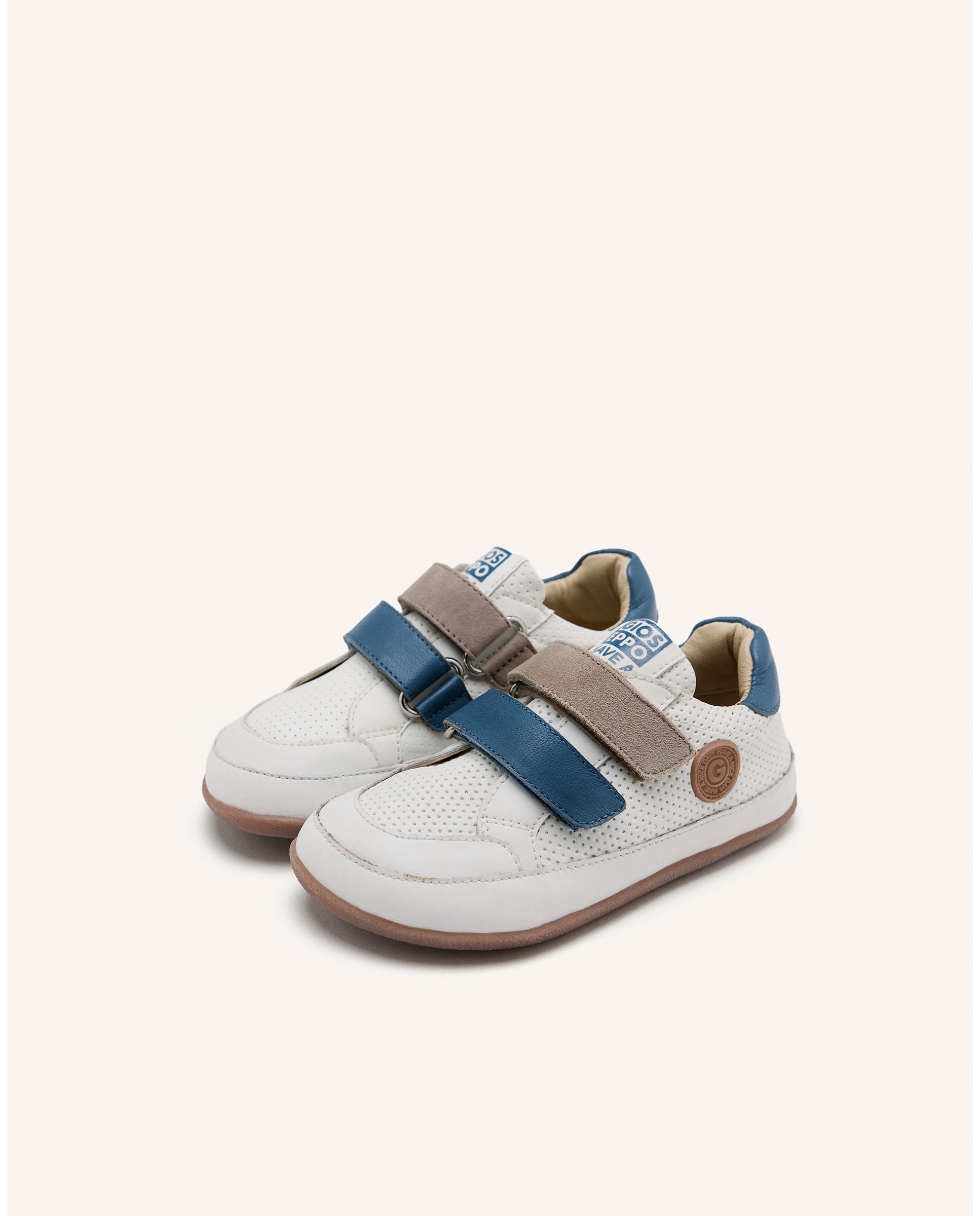 Sapatilhas de Pele Infantil Barefoot Tipo Bambas de Pele Azul / Branco-2