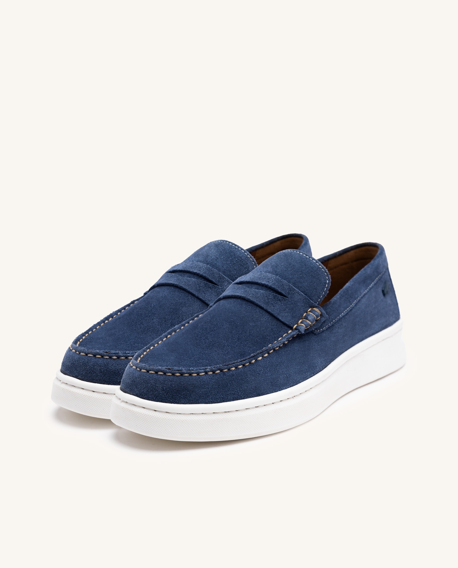 Mocassins Tipo Wallabees de Pele Camurça Azul-marinho-2