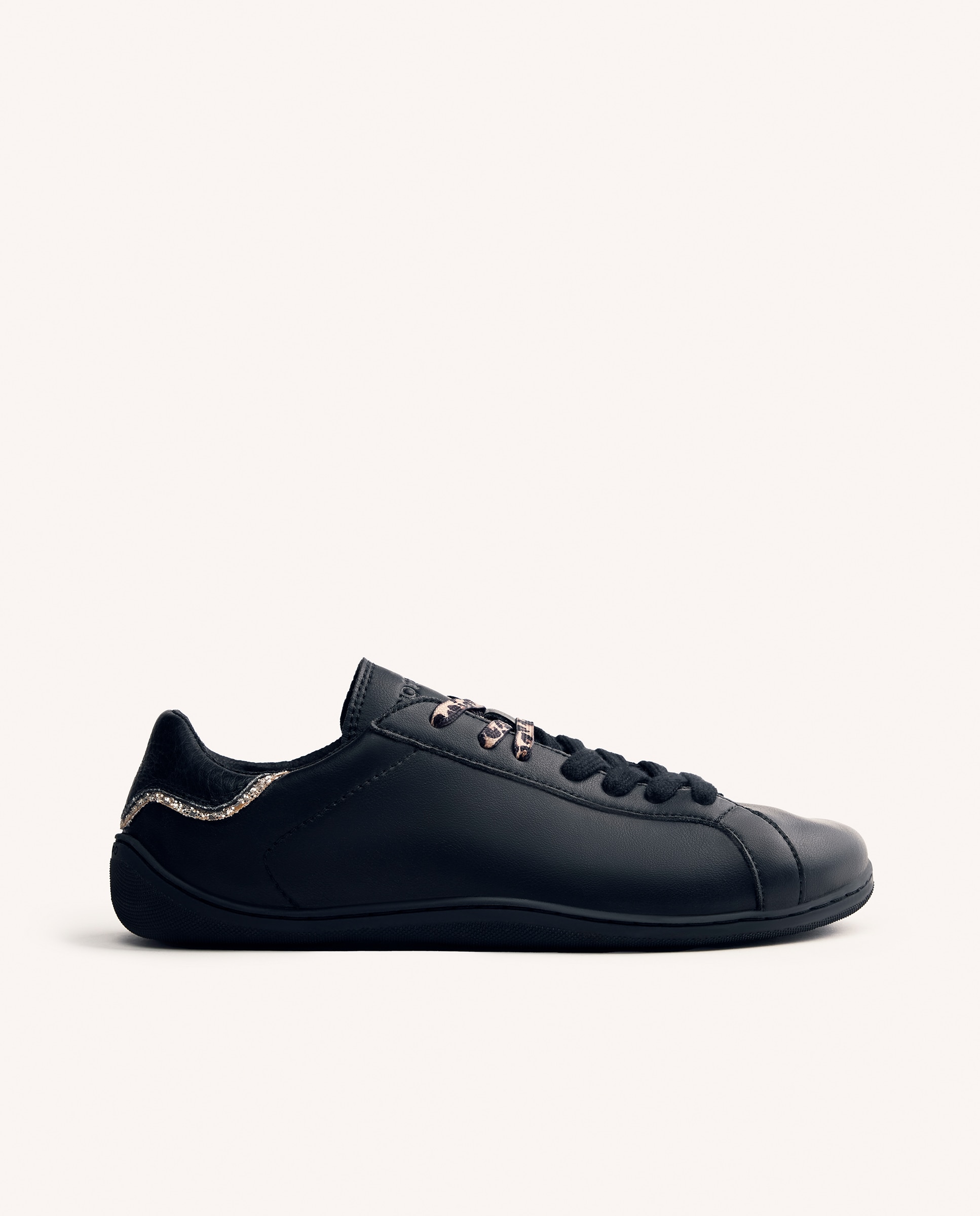 Sapatilhas Desportivas de Pele com Acabamentos Coloridos e Debrum Brilhante Barefoot Preto-1