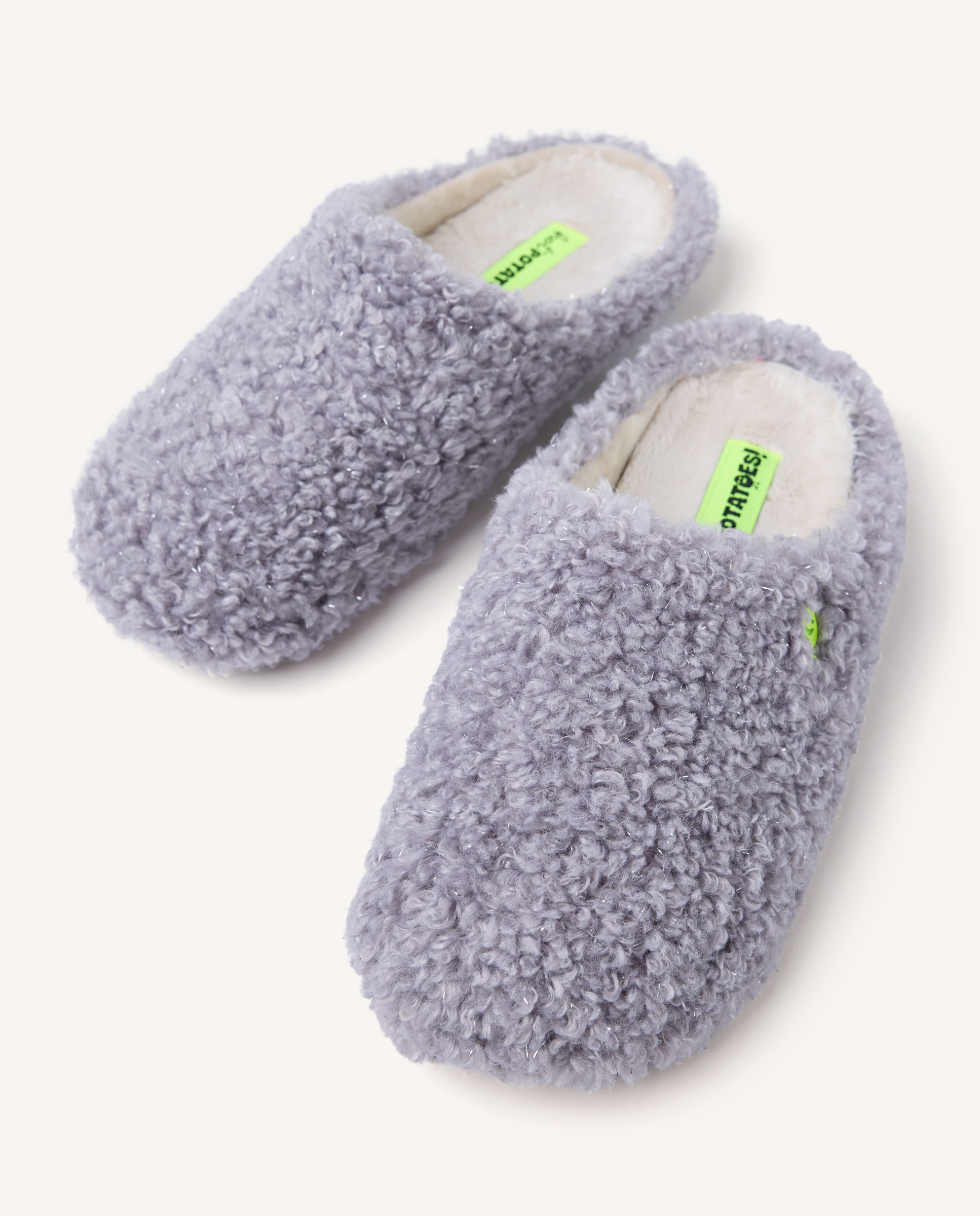 Pantufas Abertas com Pelo Efeito Pelo de Ovelha e Brilho Cinzento-3