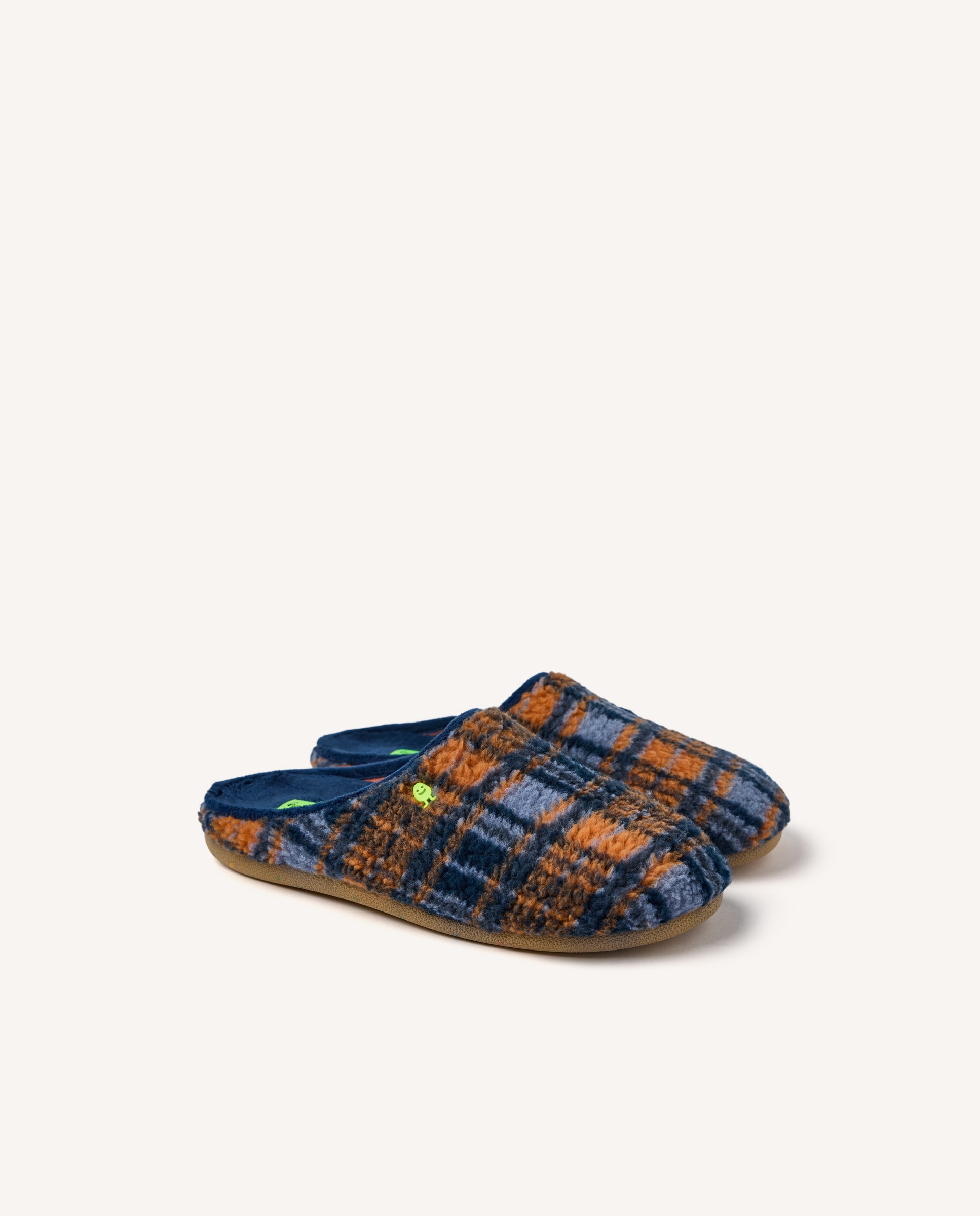 Pantufas de Pelo Efeito Borreguito com Estampado Aos Quadrados Azul-marinho-2