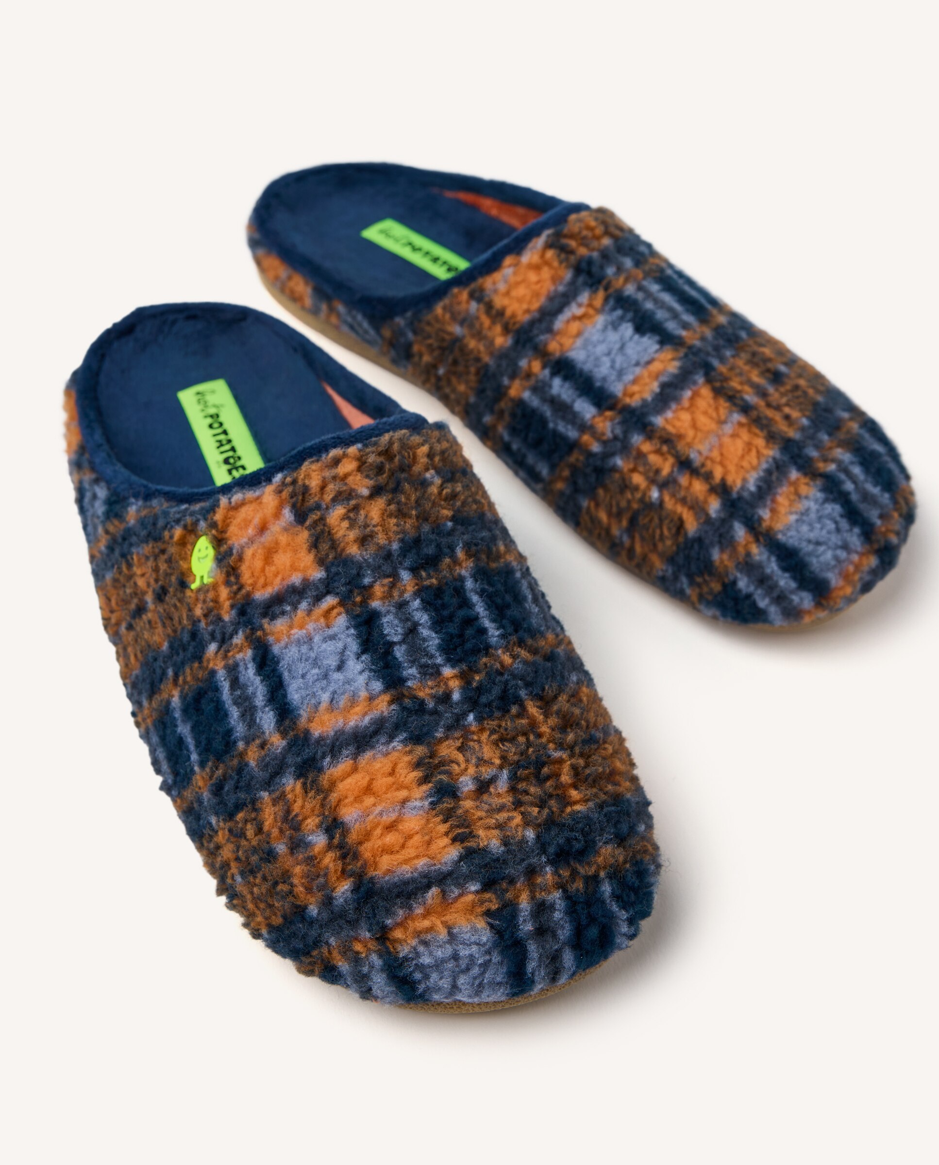 Pantufas de Pelo Efeito Borreguito com Estampado Aos Quadrados Azul-marinho-3