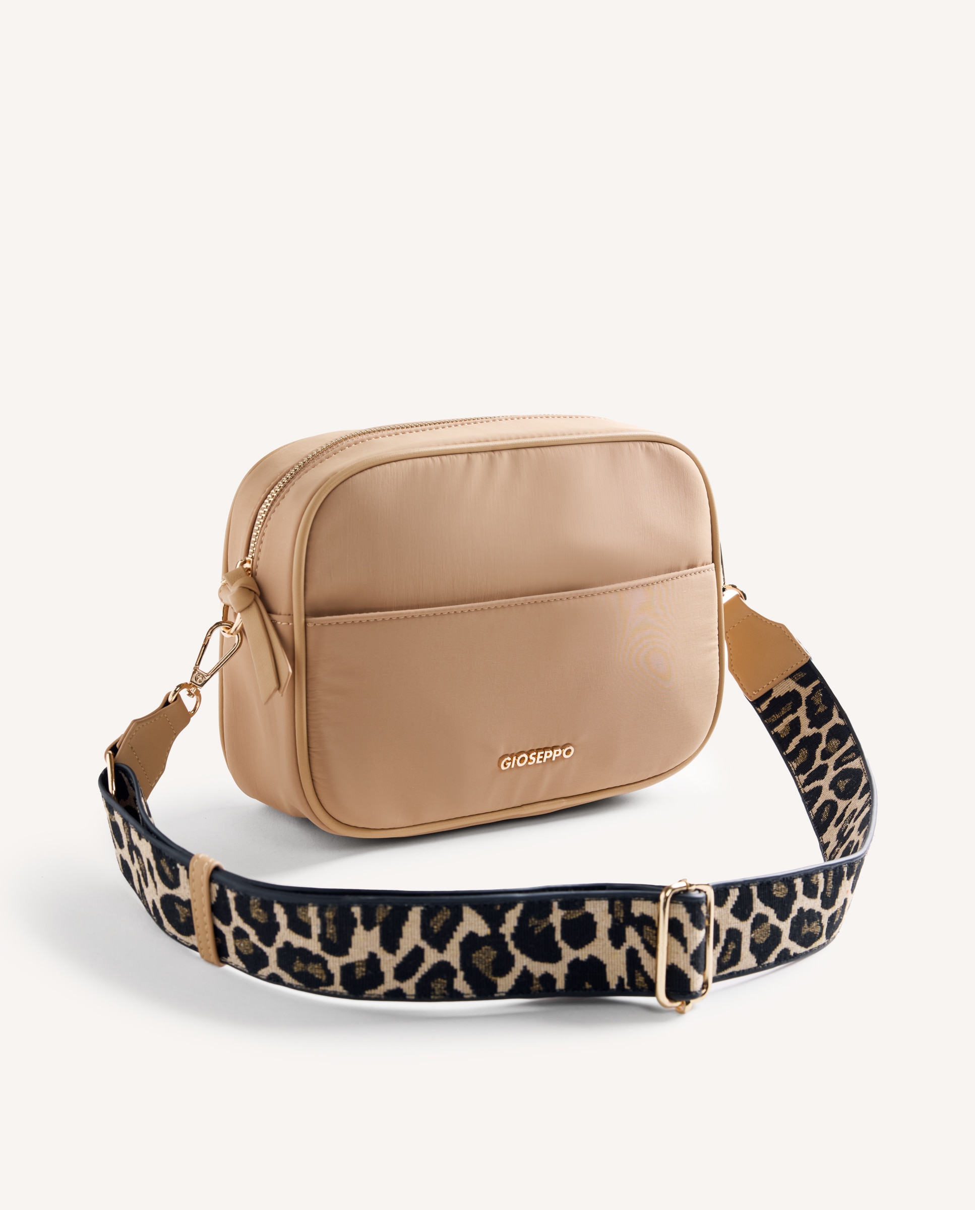 Mala a Tiracolo com Estampado e Fecho Zip com Alça Comprida Castanho-claro-2