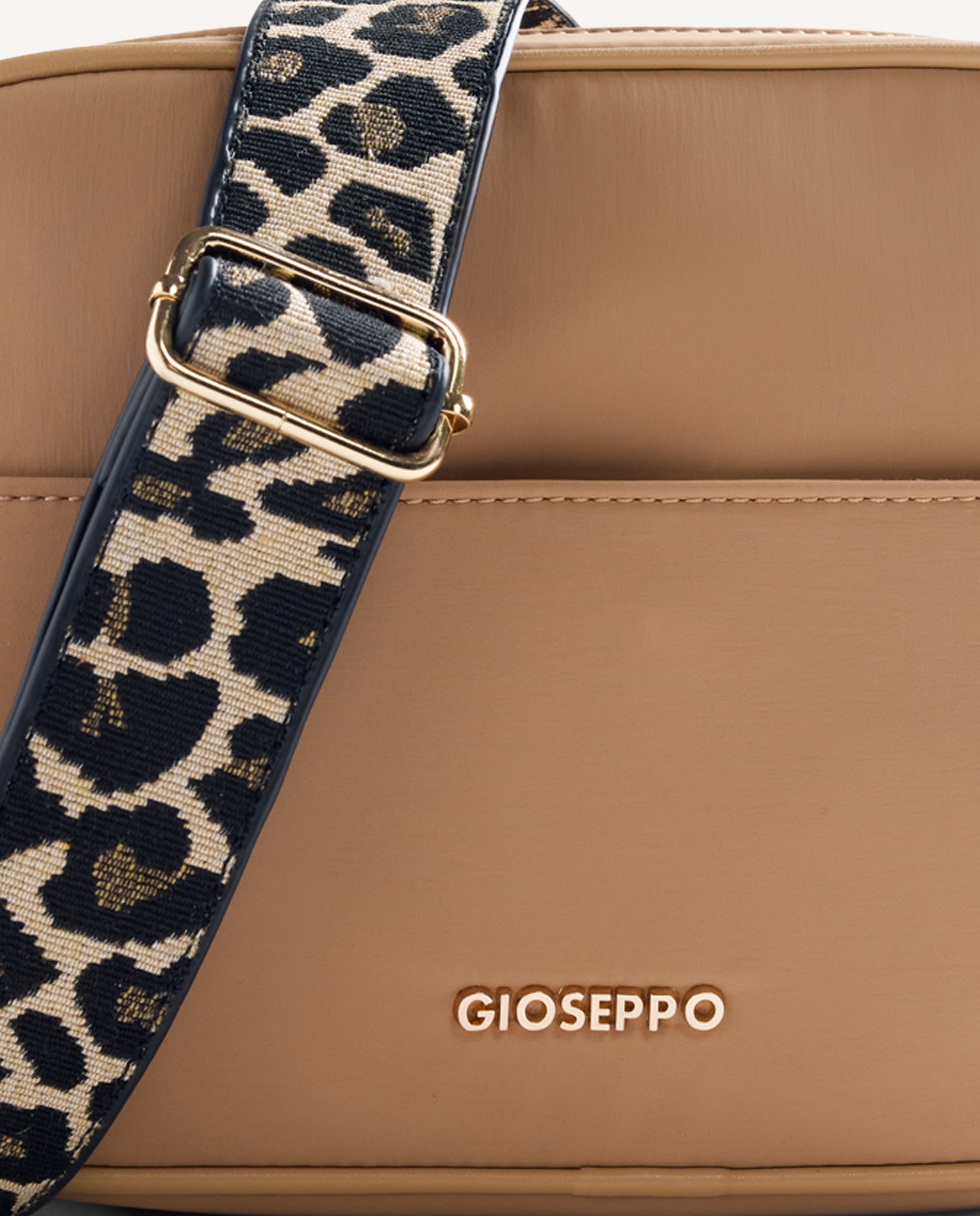 Mala a Tiracolo com Estampado e Fecho Zip com Alça Comprida Castanho-claro-3