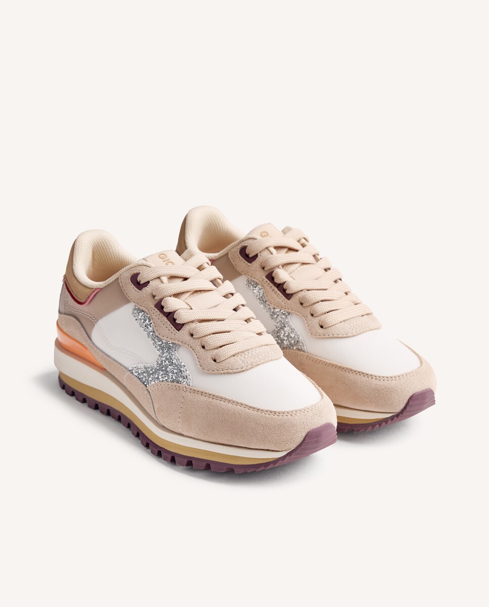 Sapatilhas Desportivas em Pele Camurça e Rede Bege-2