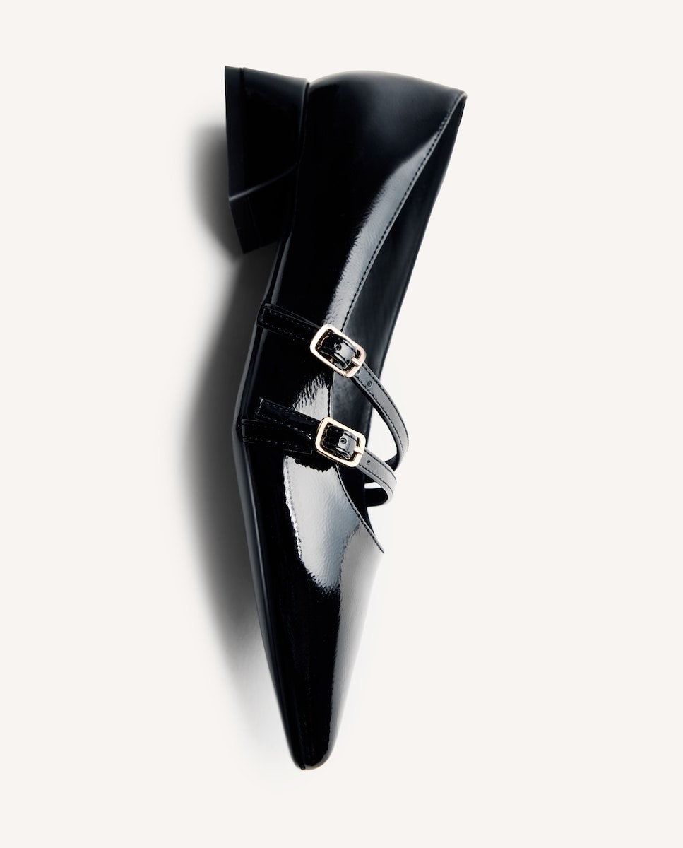 Sapatos de Salto com Acabamento em Efeito Verniz com Tiras Preto-5