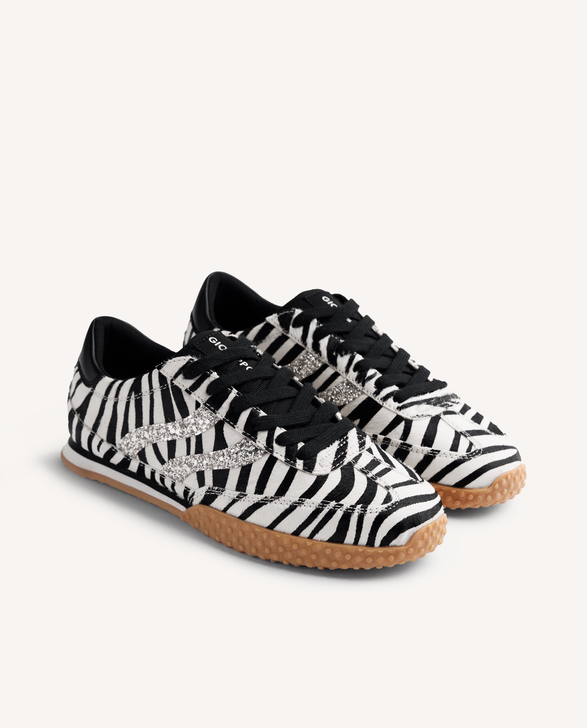 Sapatilhas Desportivas de Pele Tipo Pelo com Estampado Animal e Peças Brilhantes Branco / Preto-2