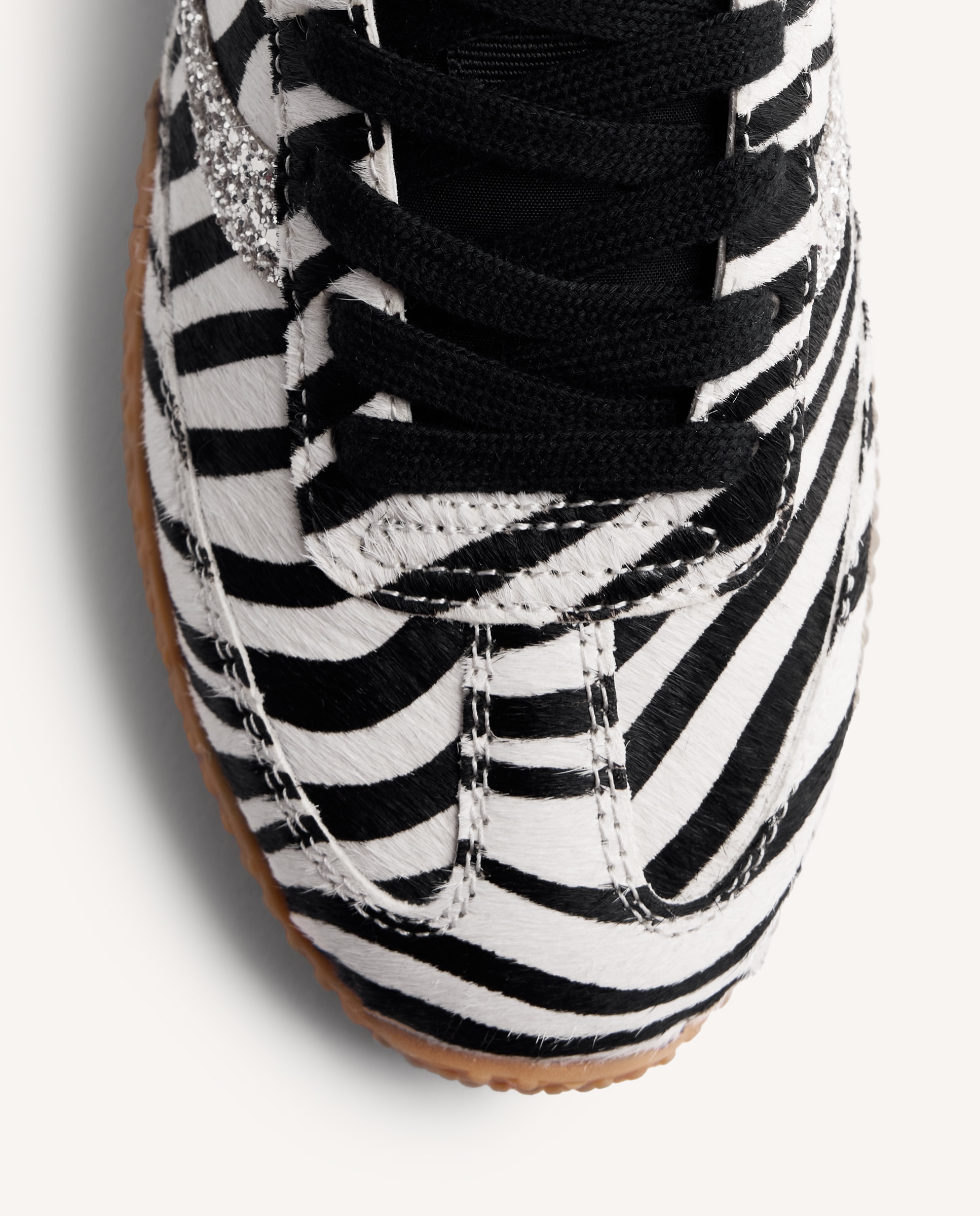 Sapatilhas Desportivas de Pele Tipo Pelo com Estampado Animal e Peças Brilhantes Branco / Preto-3
