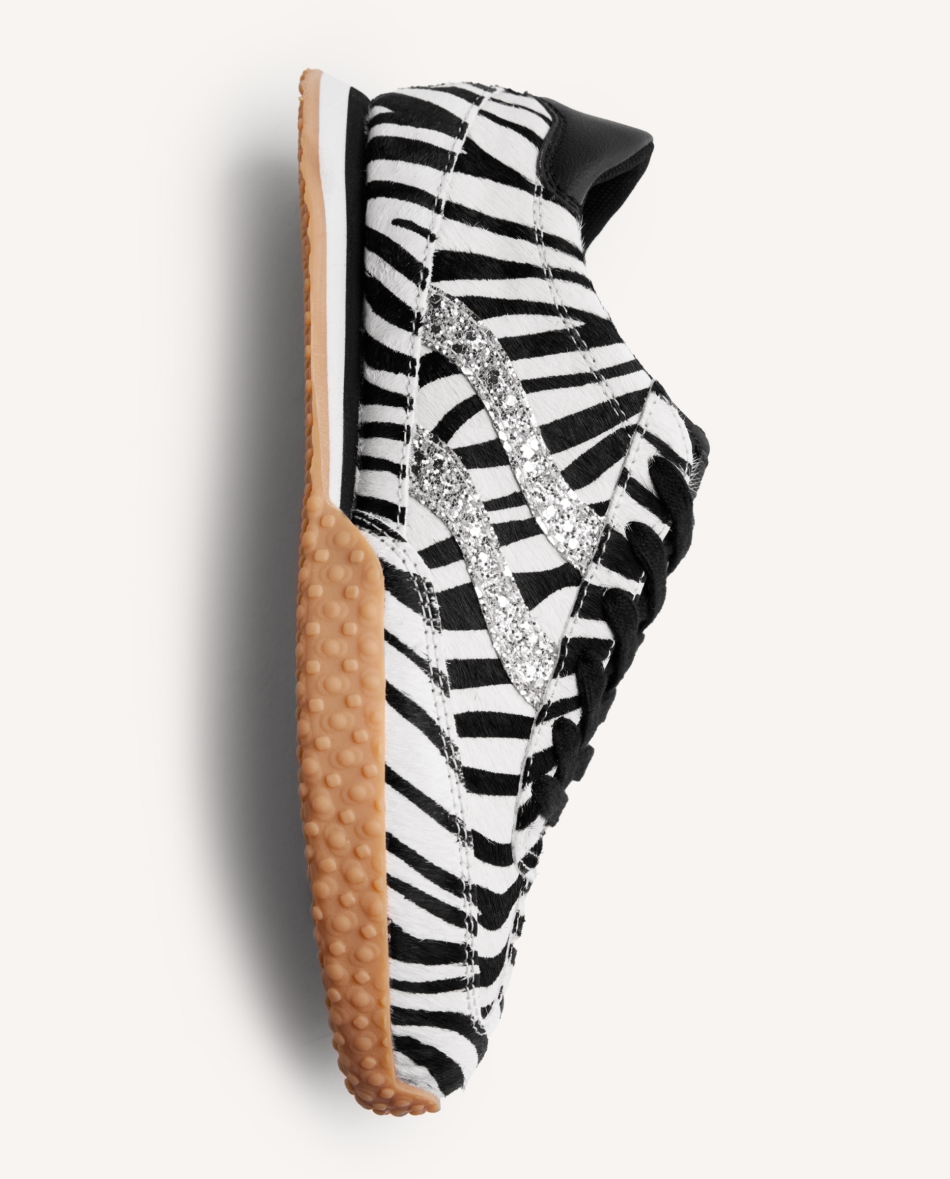 Sapatilhas Desportivas de Pele Tipo Pelo com Estampado Animal e Peças Brilhantes Branco / Preto-4